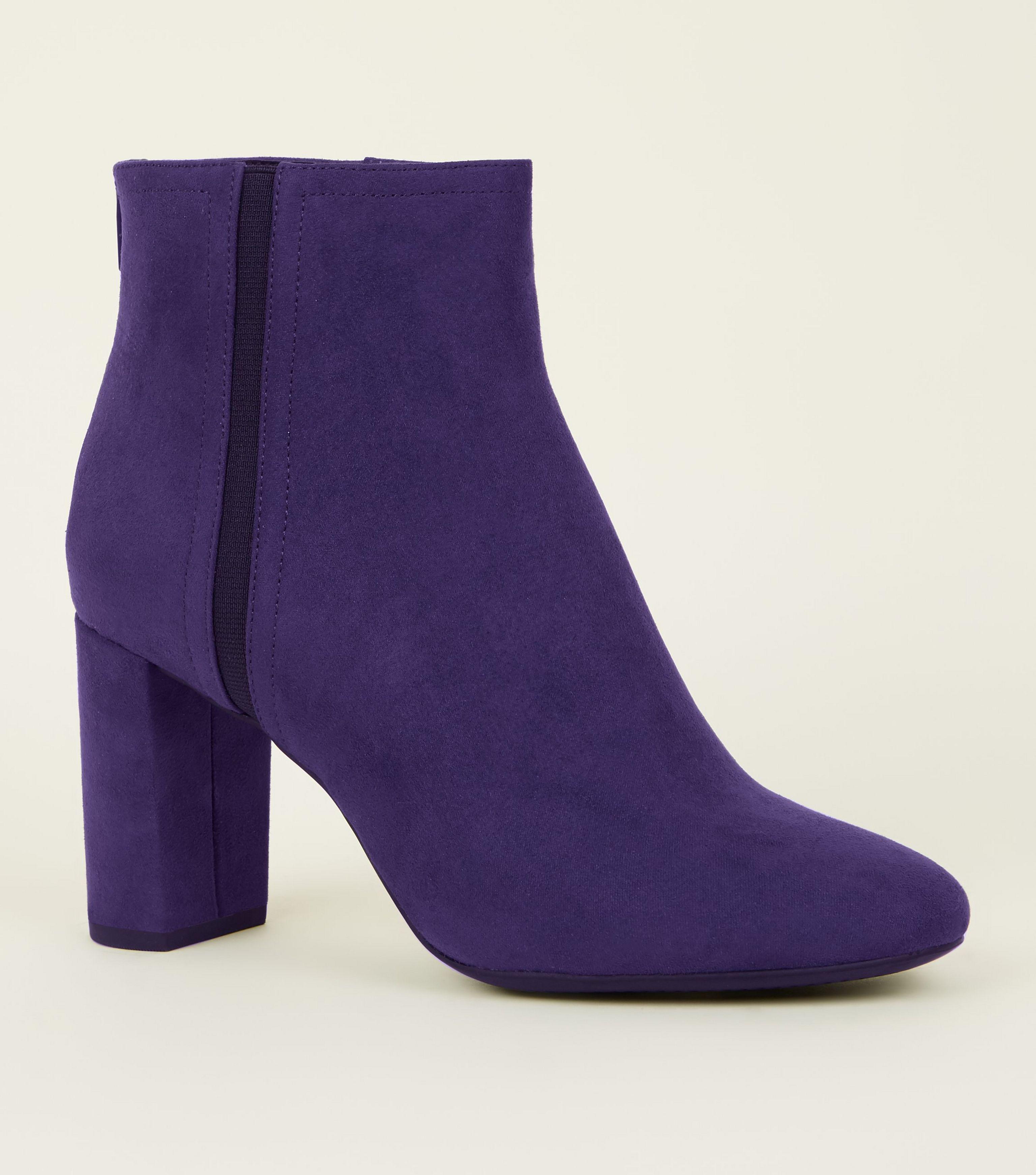 New Look Dark Purple Suedette Block Heel Ankle Boots - Lyst