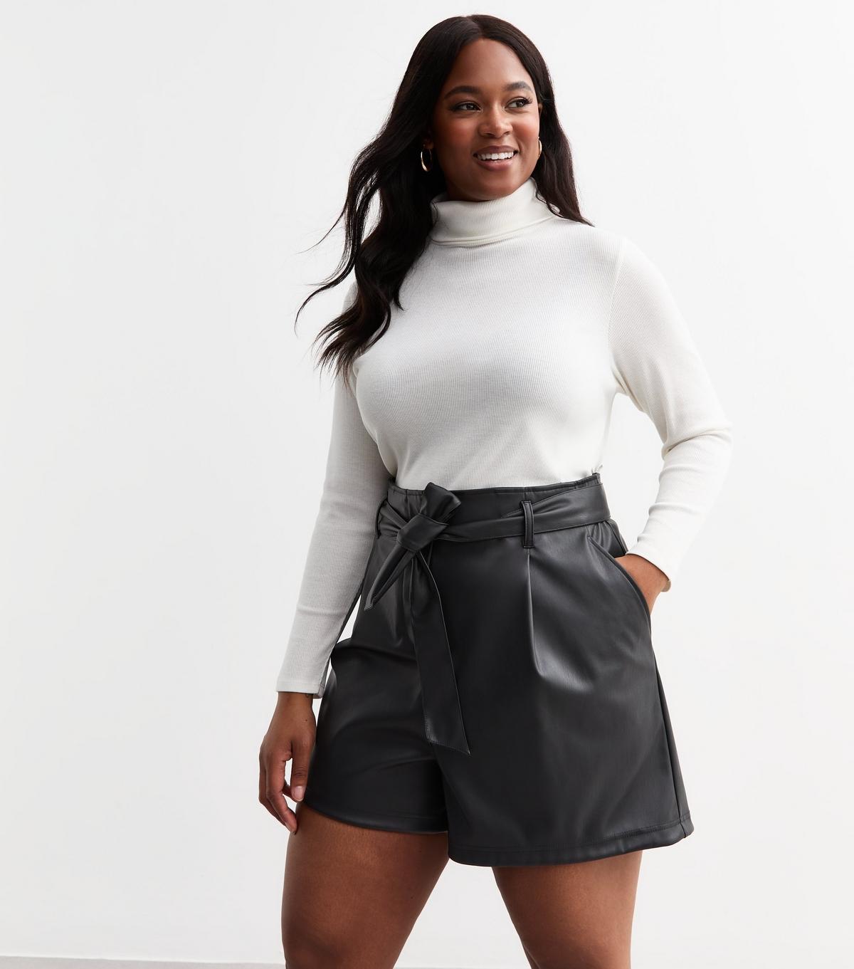 New Look Plus Size Tie Waist Faux Leather Shorts Curves in Black Lyst UK