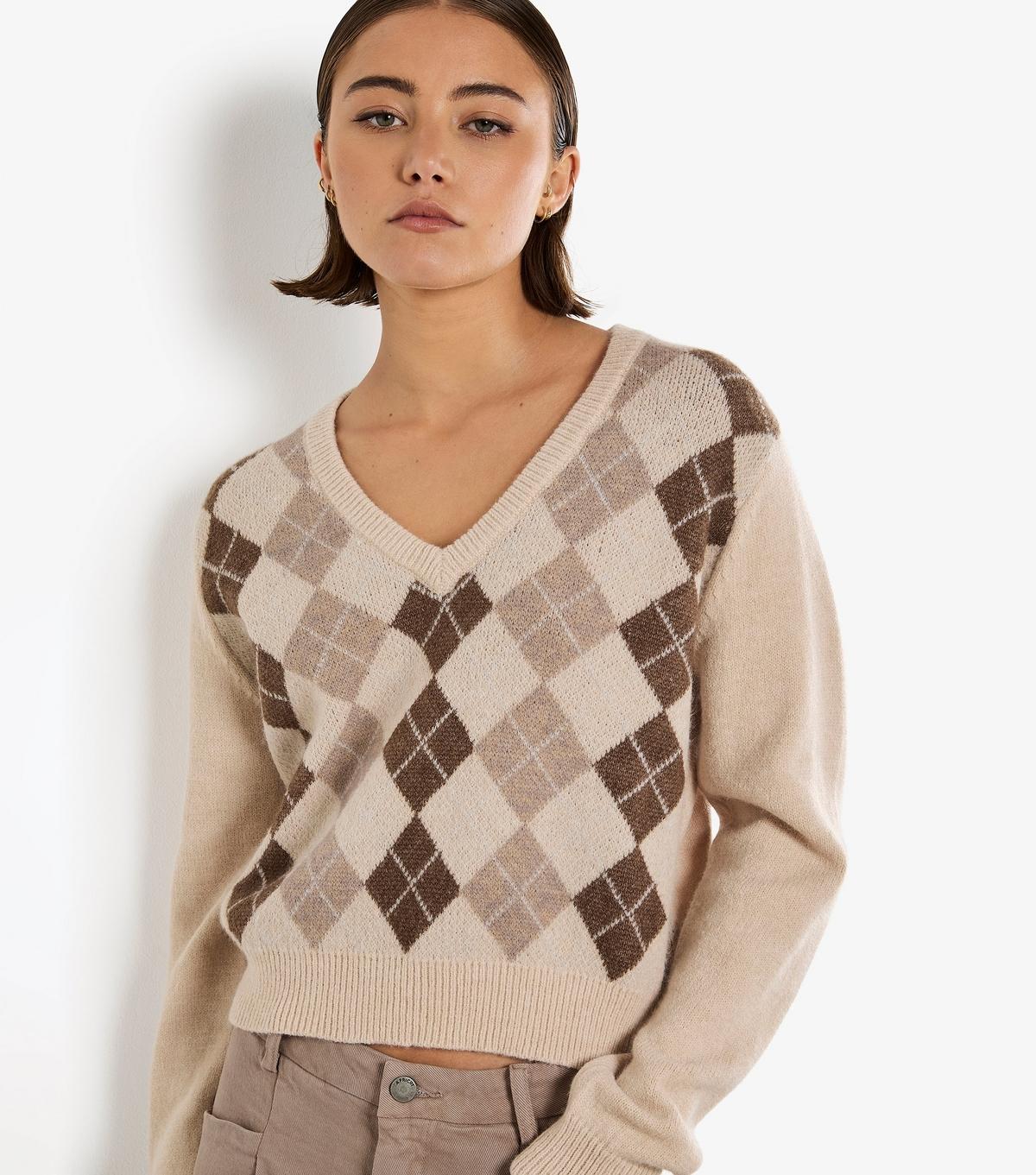 Argyle button up v neck crop cardigan cheap