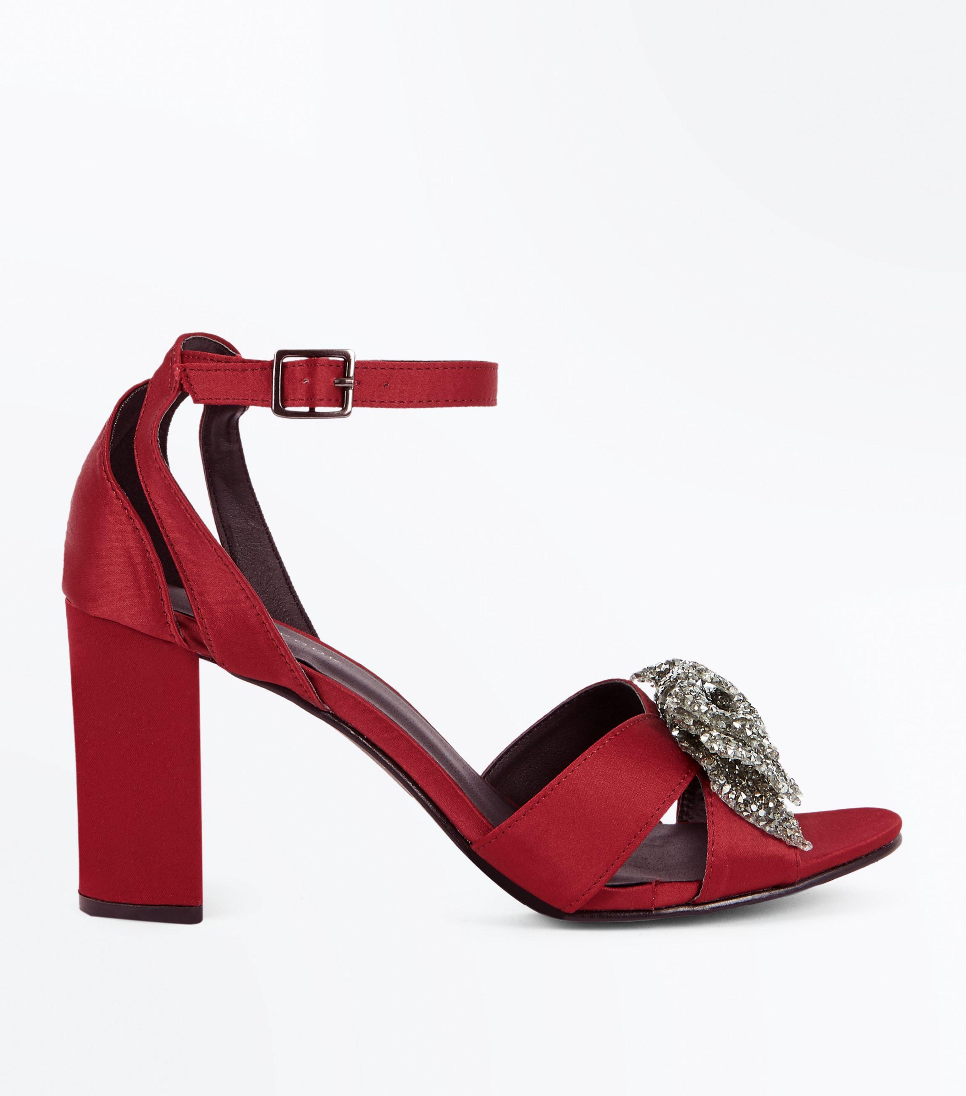 New Look Burgundy Satin Embellished Bow 