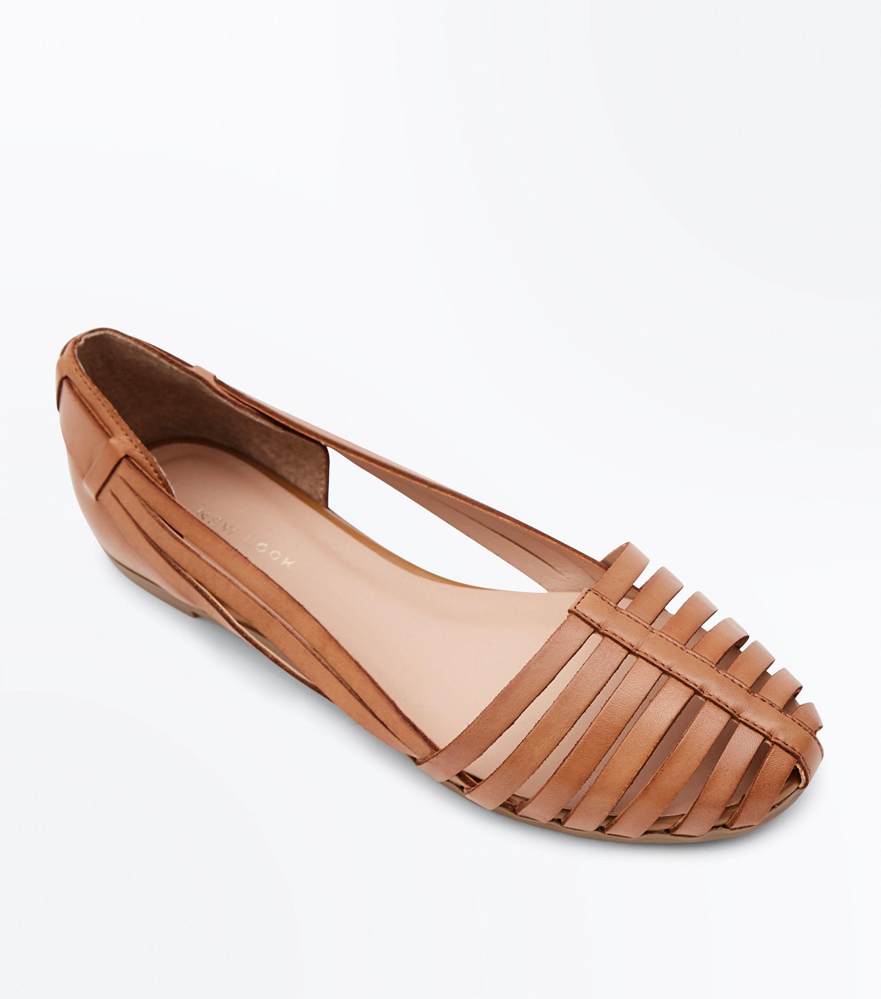 New Look Tan Leather Woven Caged Ballet Pumps in Brown - Lyst