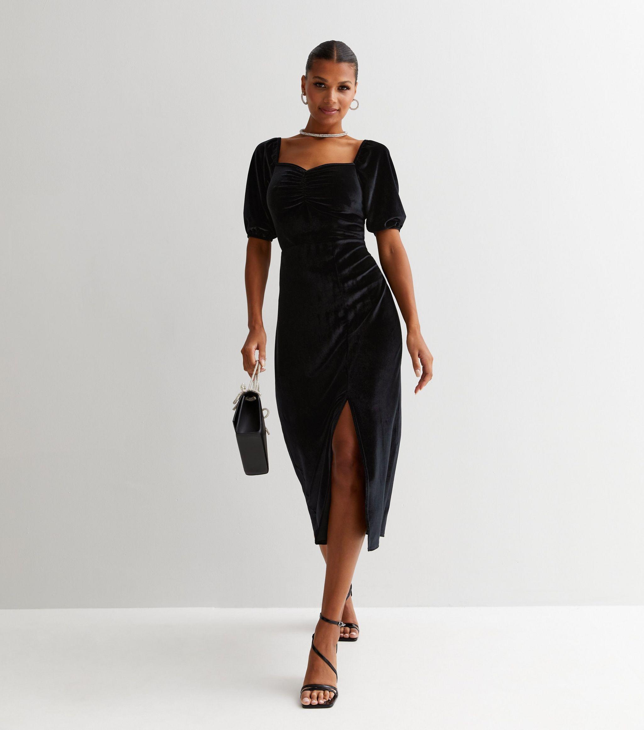 Gini London Velvet Sweetheart Short Puff Sleeve Midi Dress New Look in