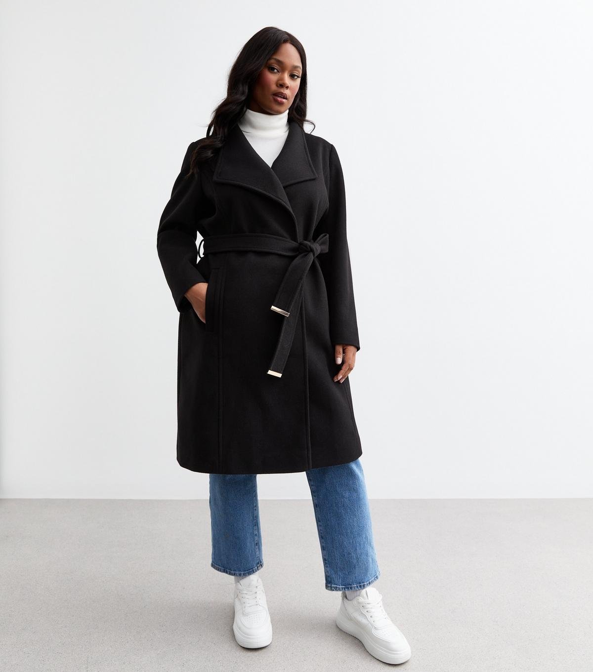 New Look Plus Size Belted Felt Coat Curves in Black Lyst UK