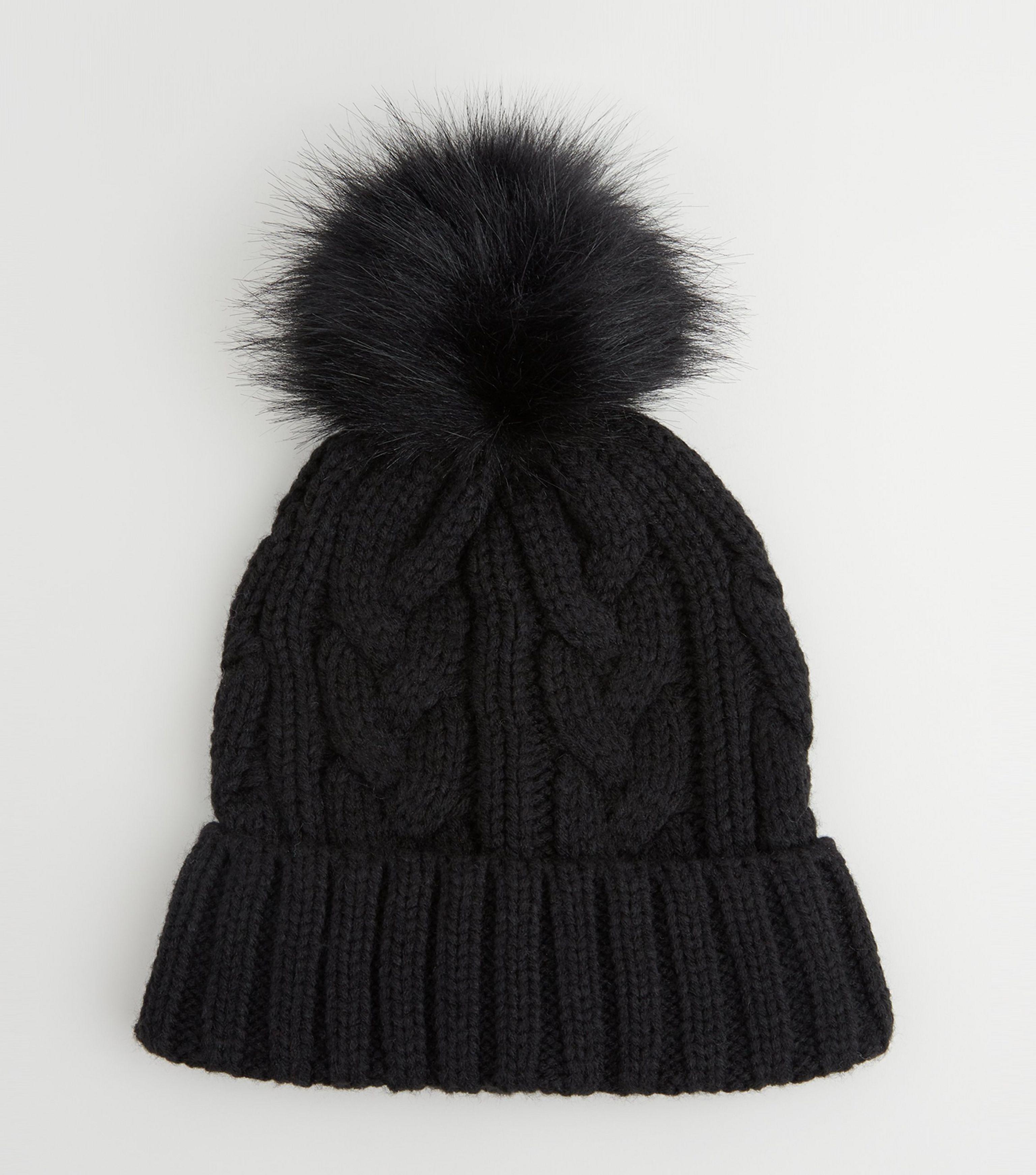 black bobble beanie hat