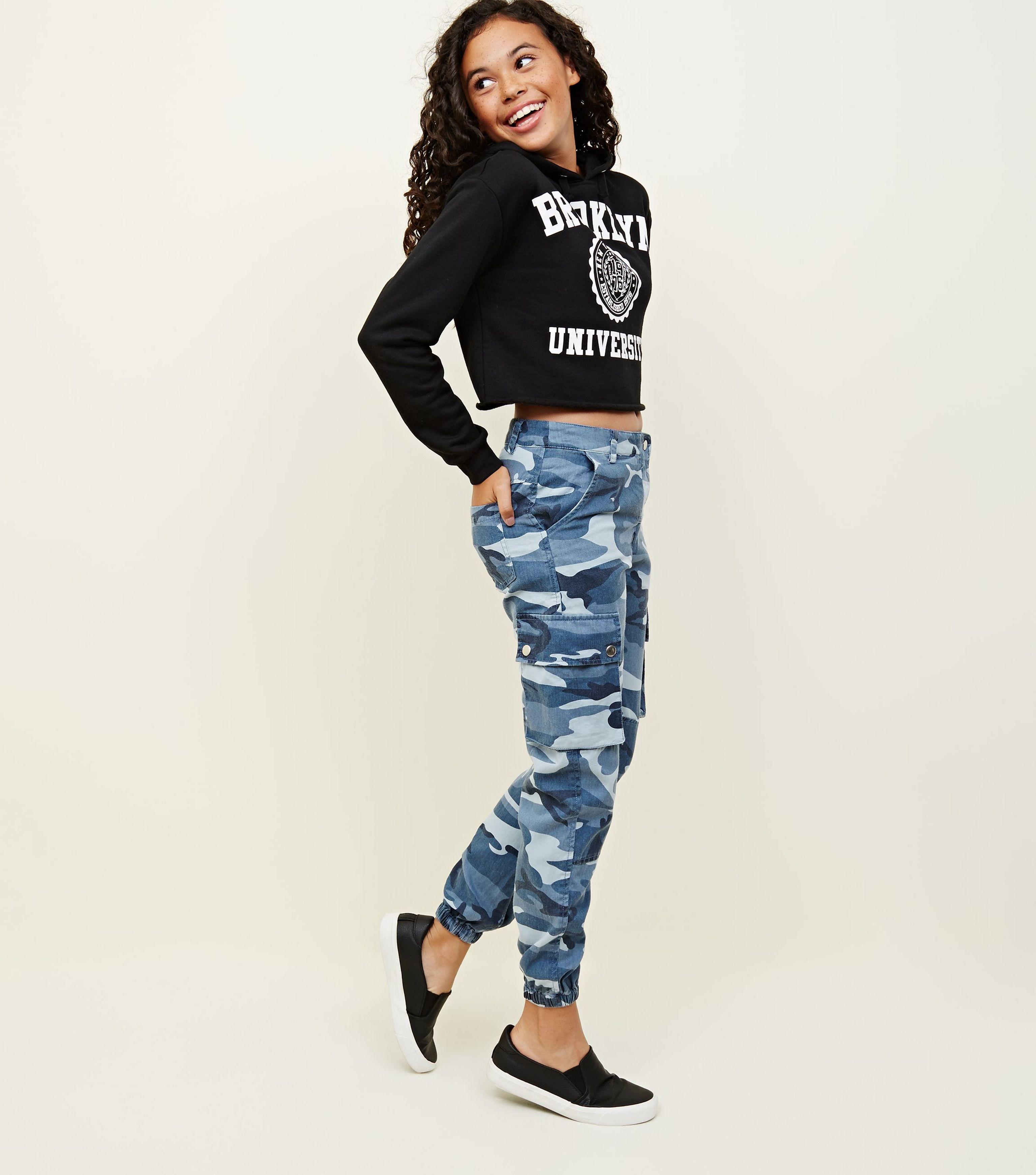 blue camouflage trousers