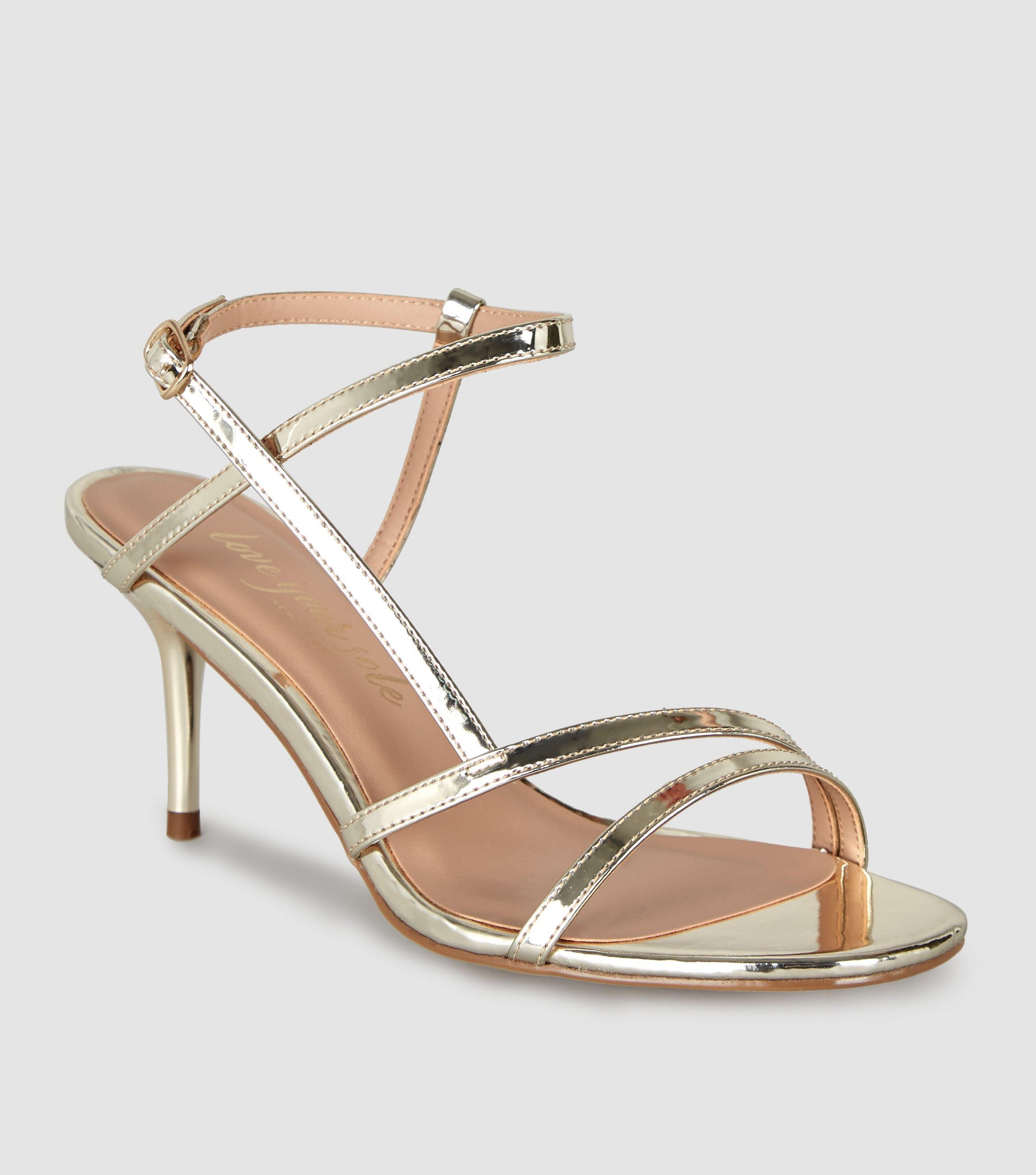 New Look Leather Gold Metallic Strappy Mid Stiletto Heels - Lyst