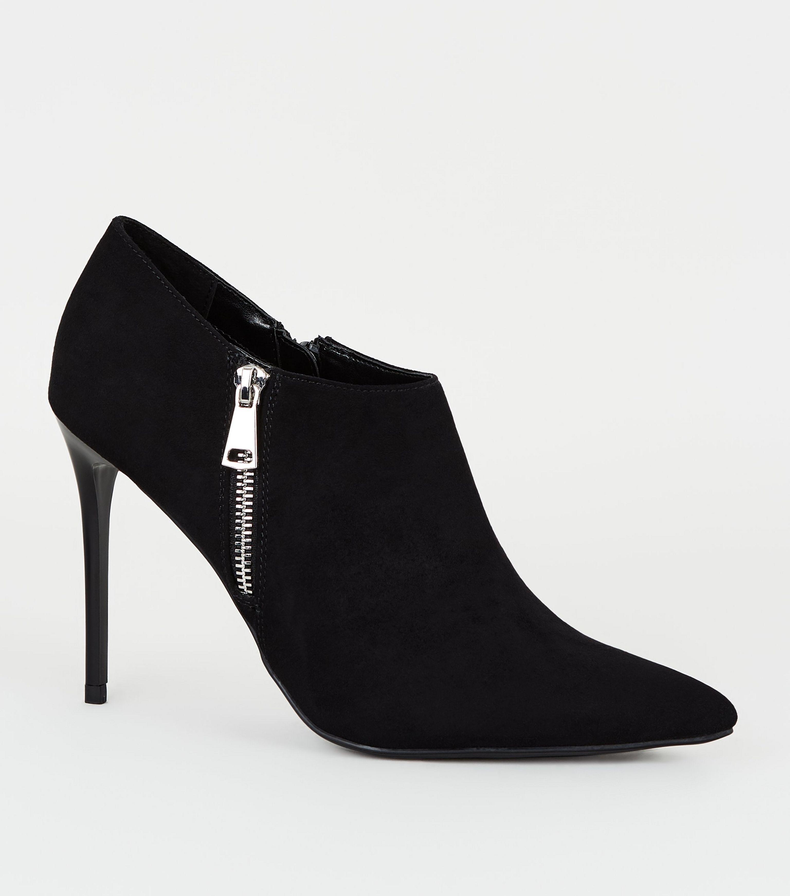 New Look Black Suedette Zip Stiletto Shoe Boots - Lyst
