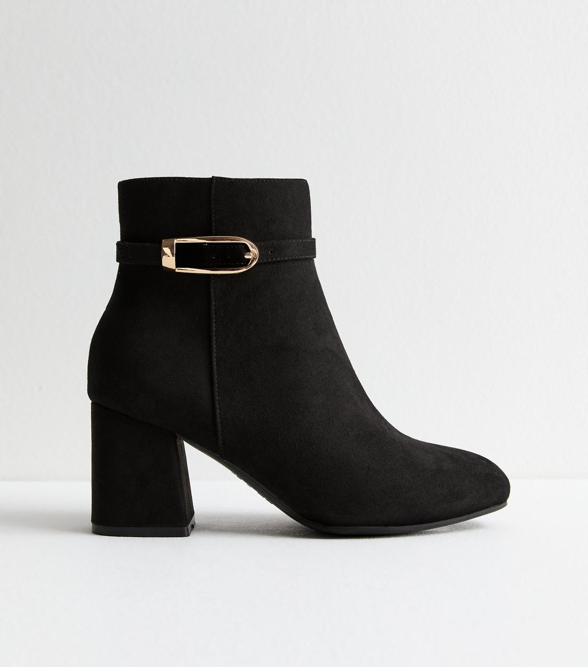 Wide Fit New Look Black Block Heel Ankle Boots New Look Faux
