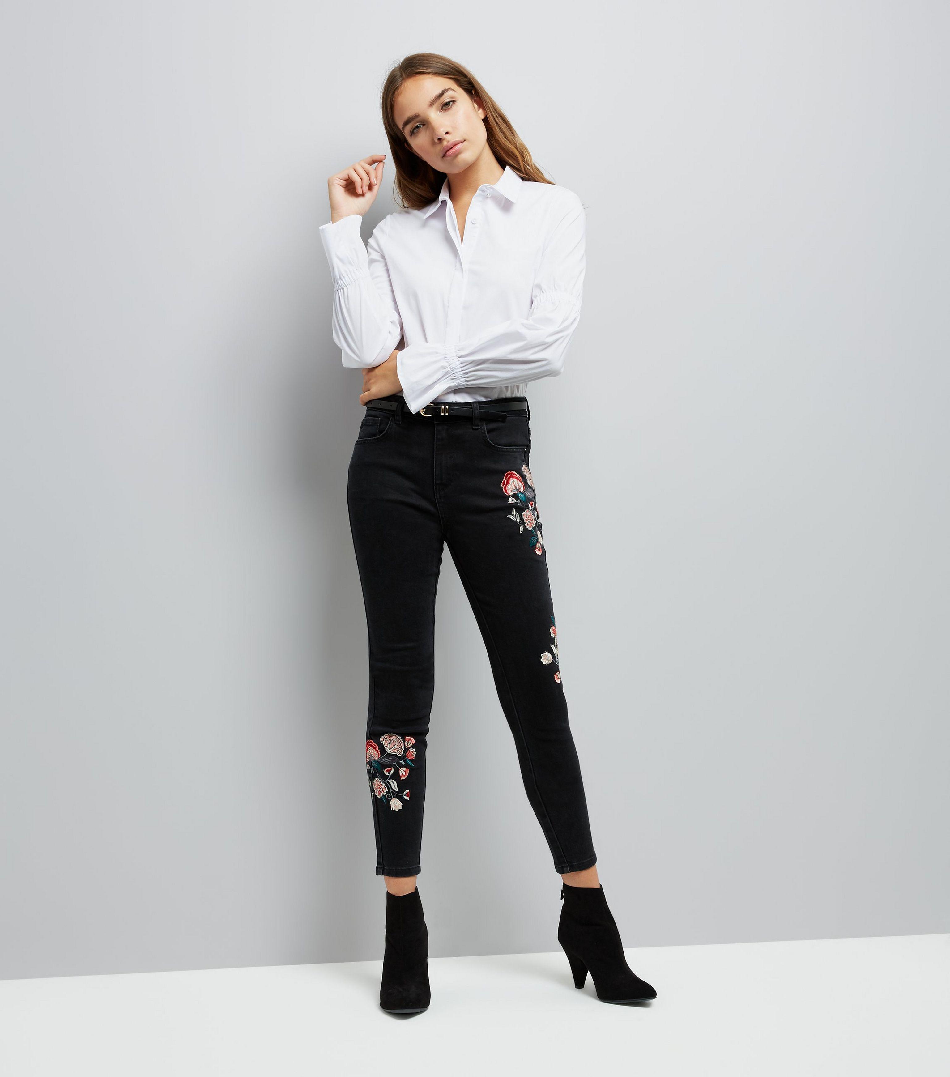 black flower jeans