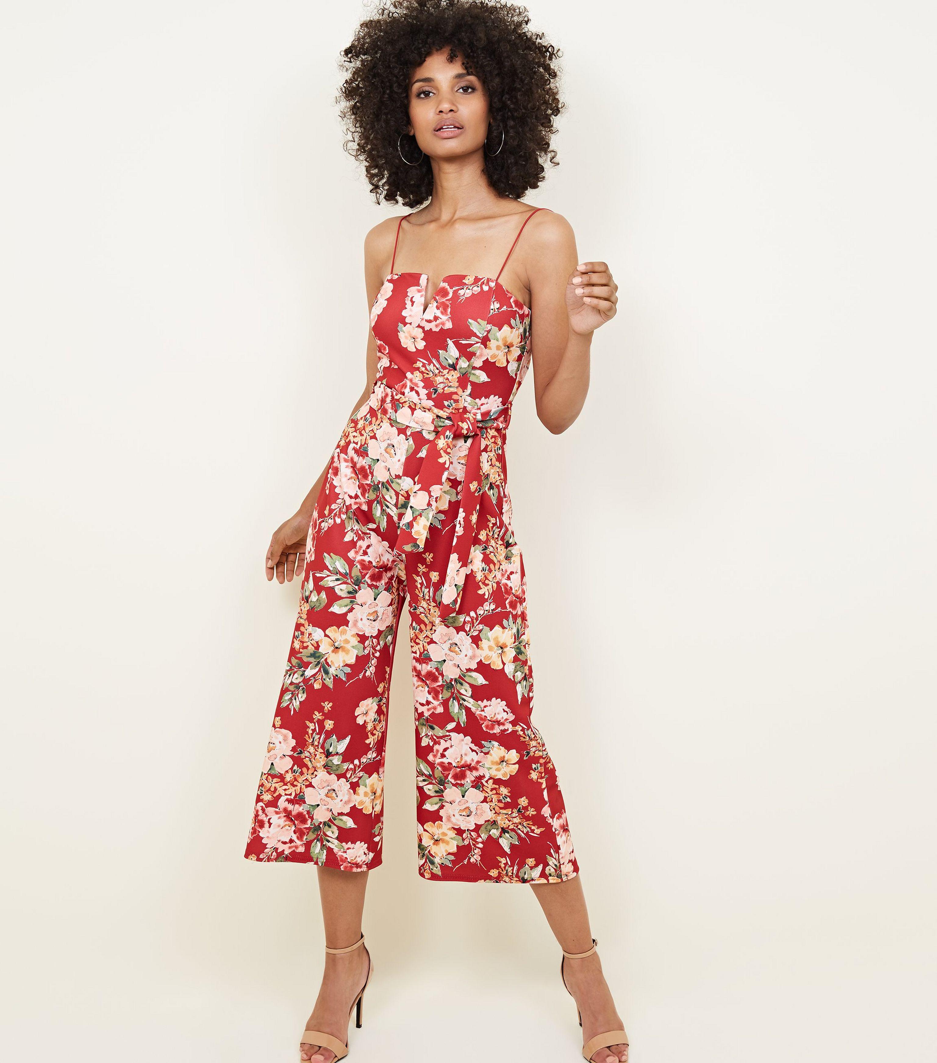 new look red floral jumpsuit