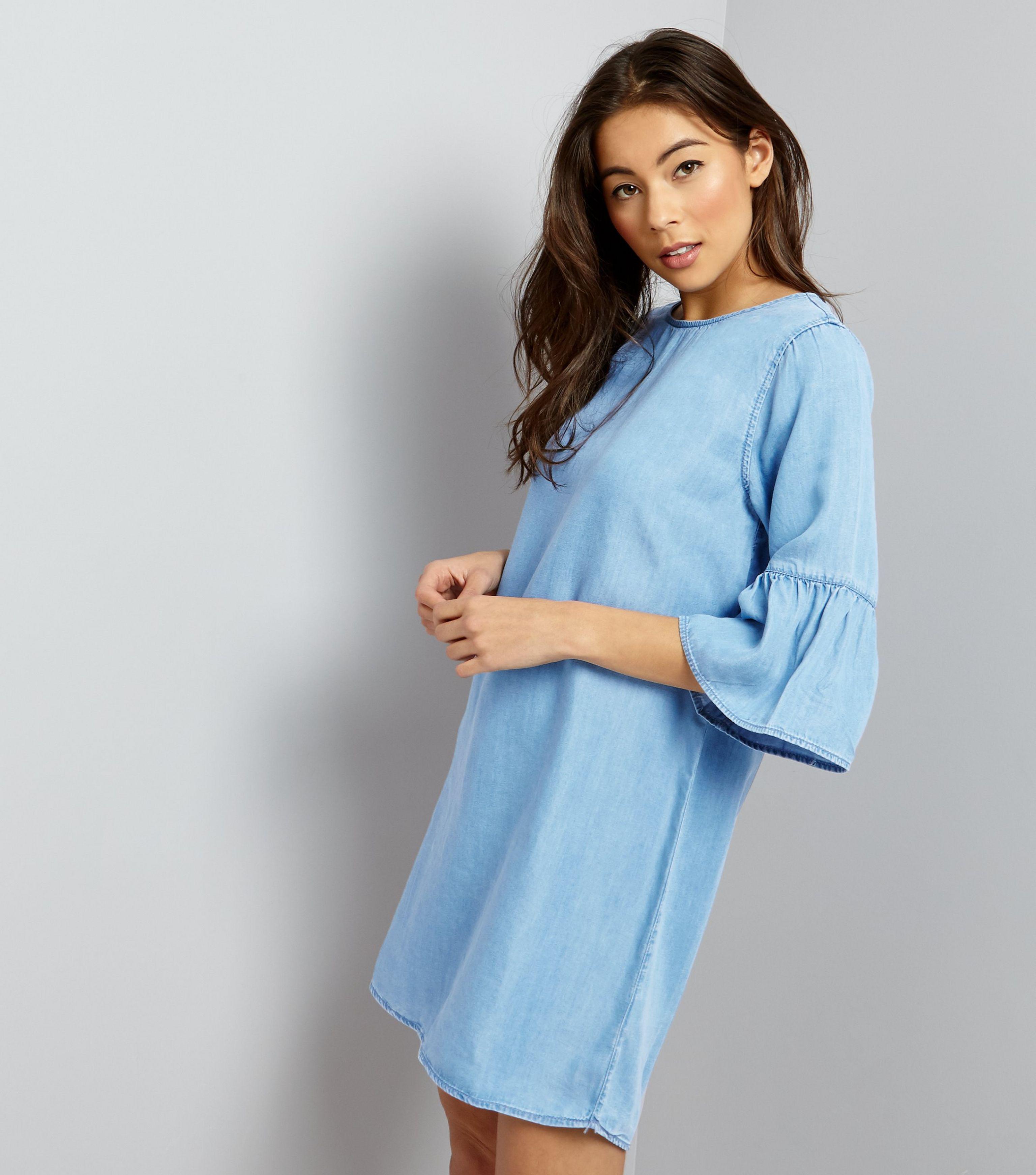 bell sleeve denim dress