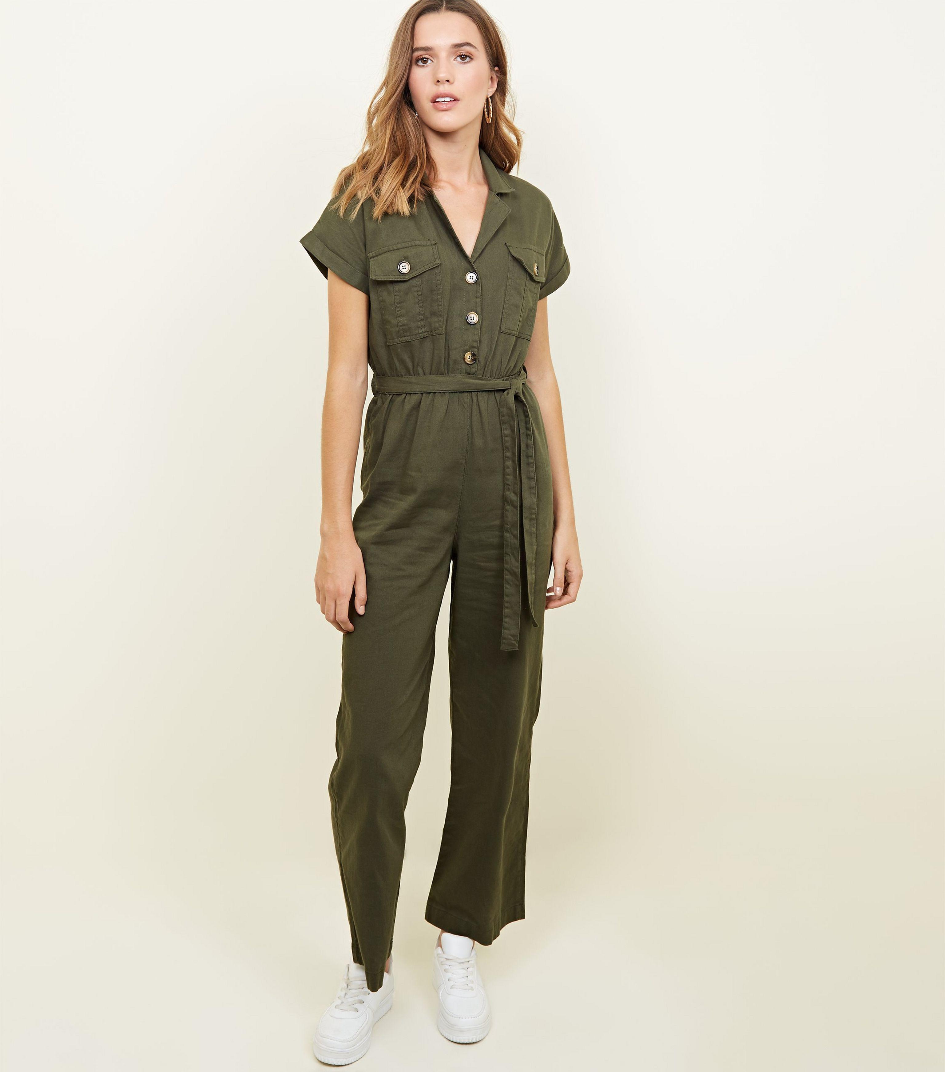 khaki denim jumpsuit