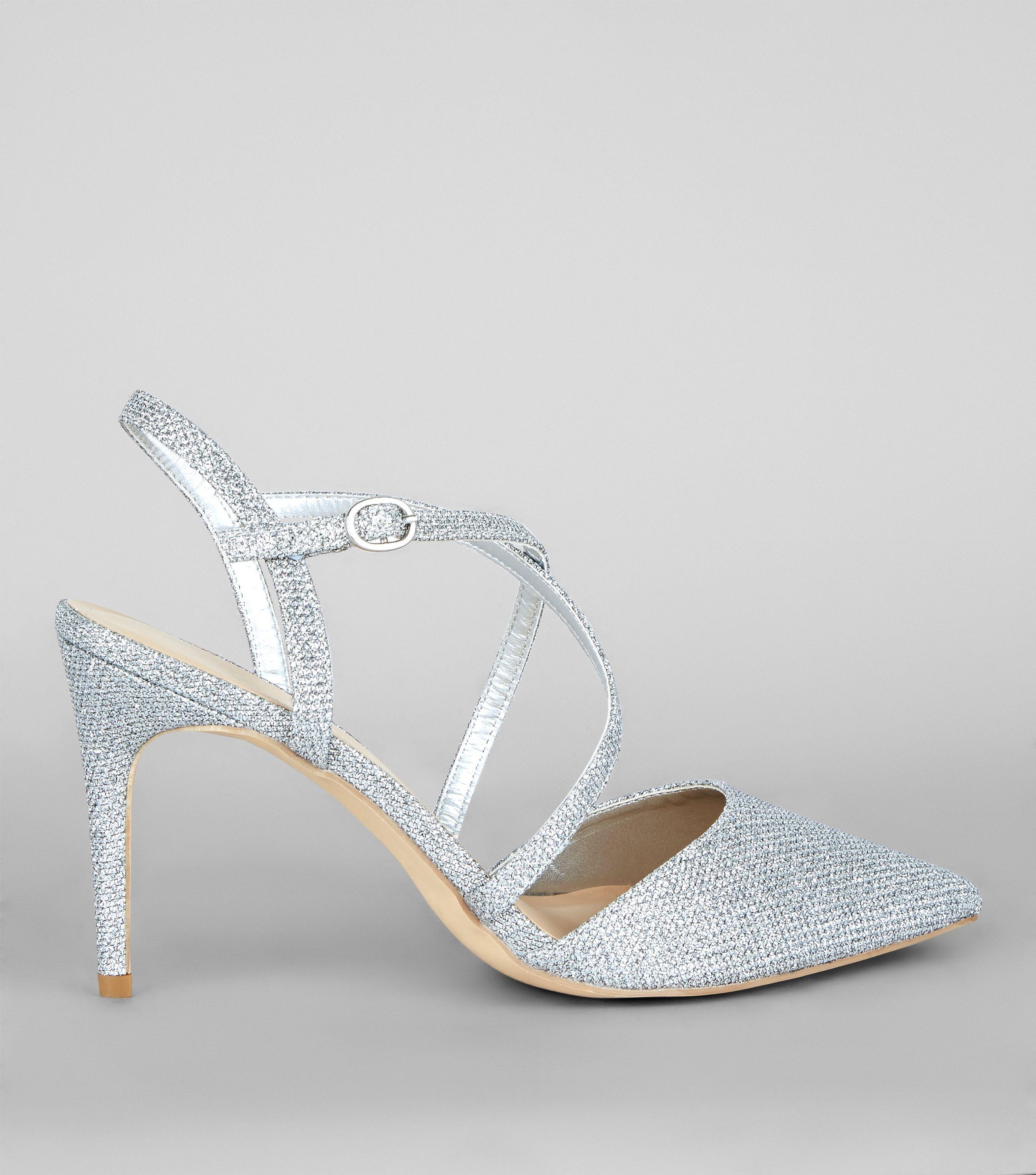 new look silver glitter heels