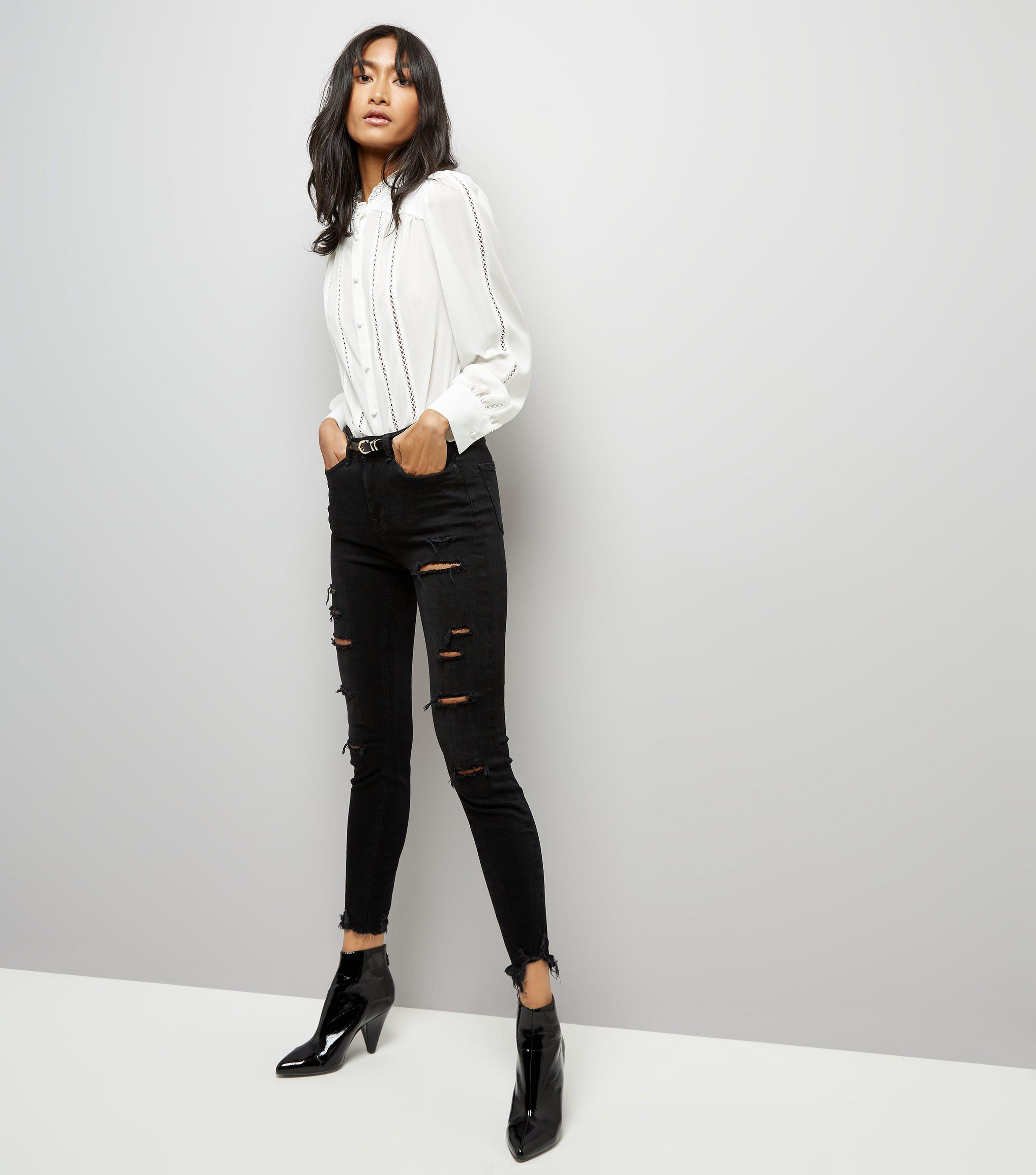 black ripped skinny jeans new look