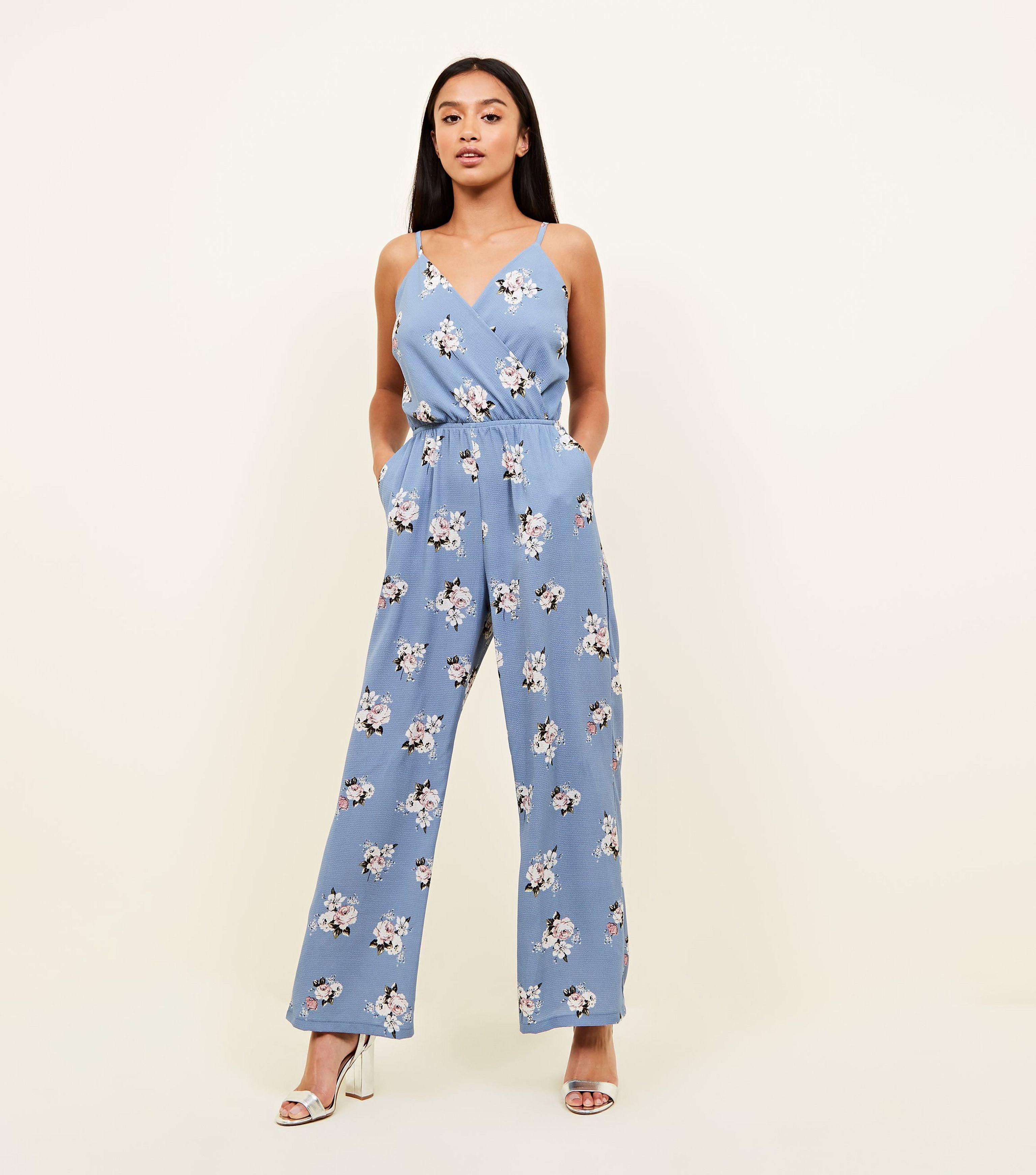 new look blue floral jumpsuit