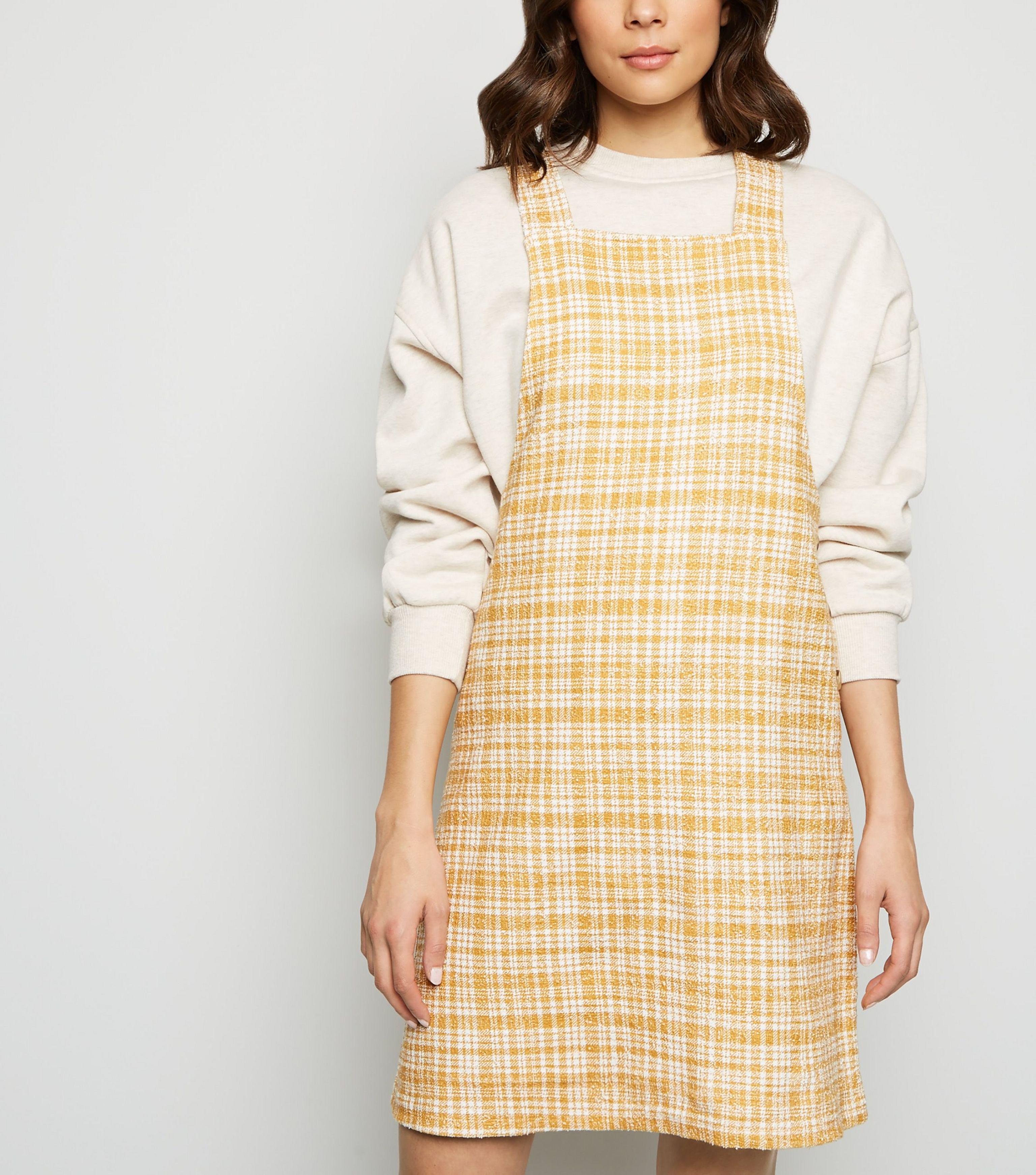 mustard check pinafore dress