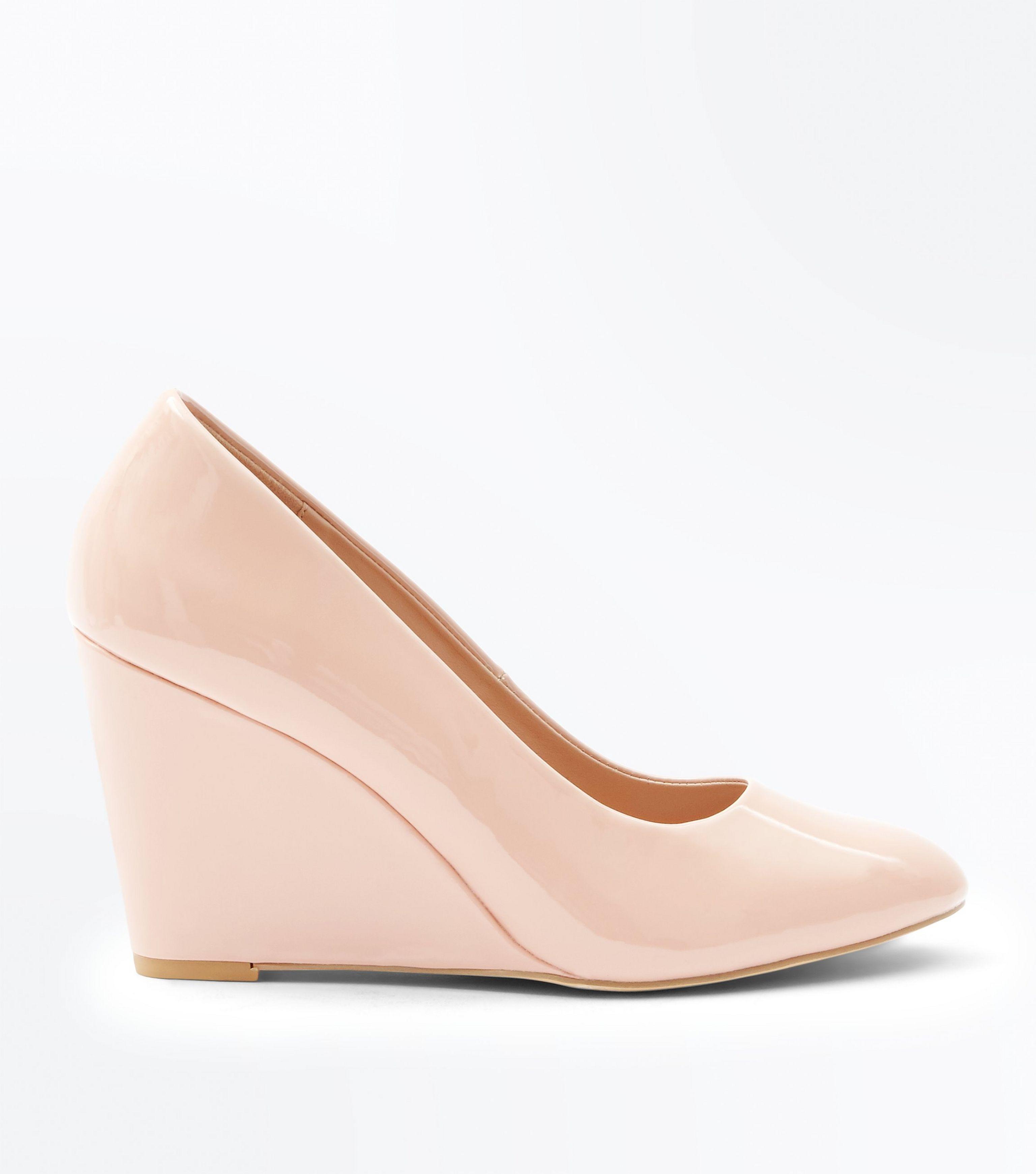 New Look Nude Patent Wedge Heels in Natural - Lyst