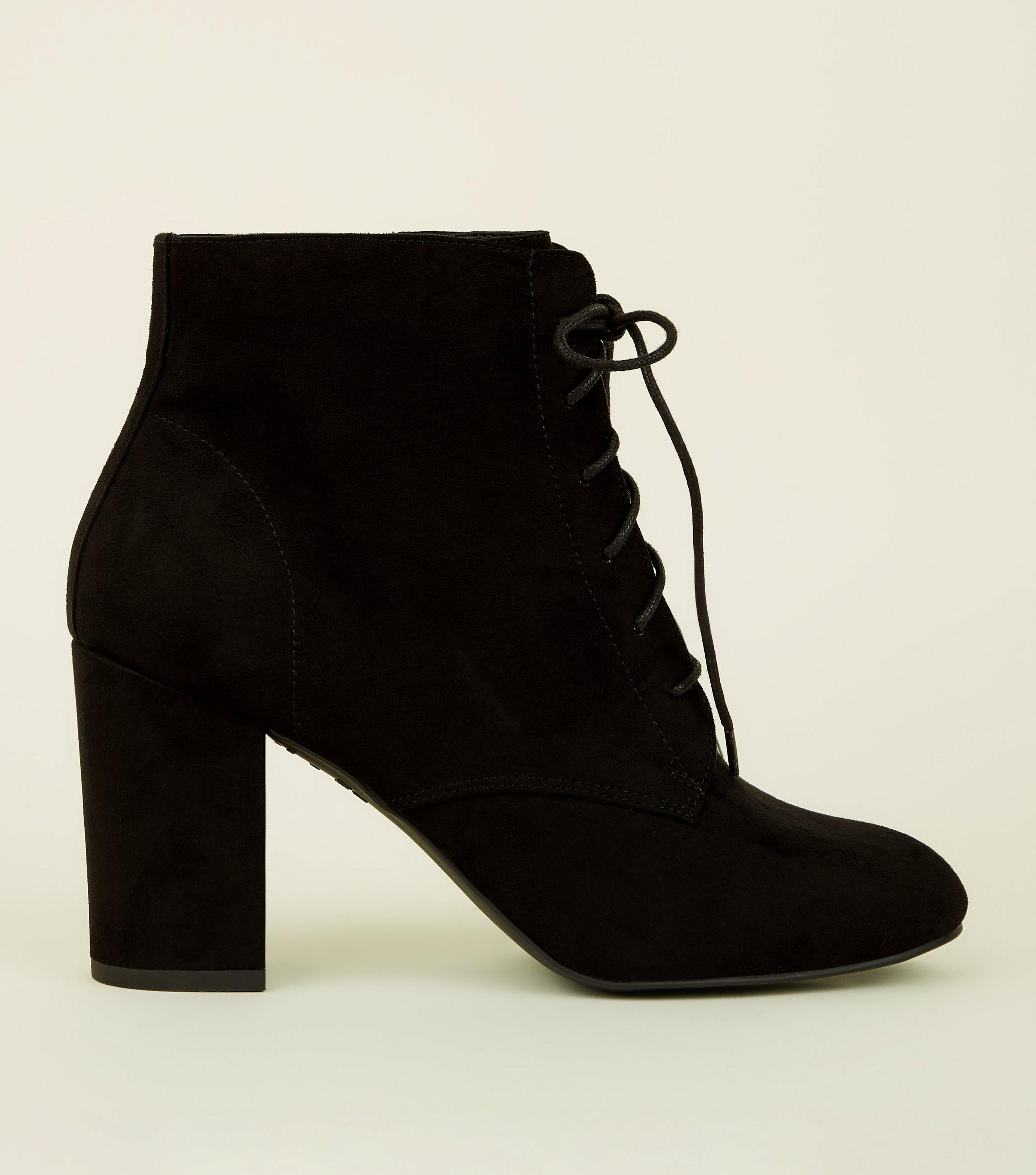 wide fit black suedette block heel chunky boots
