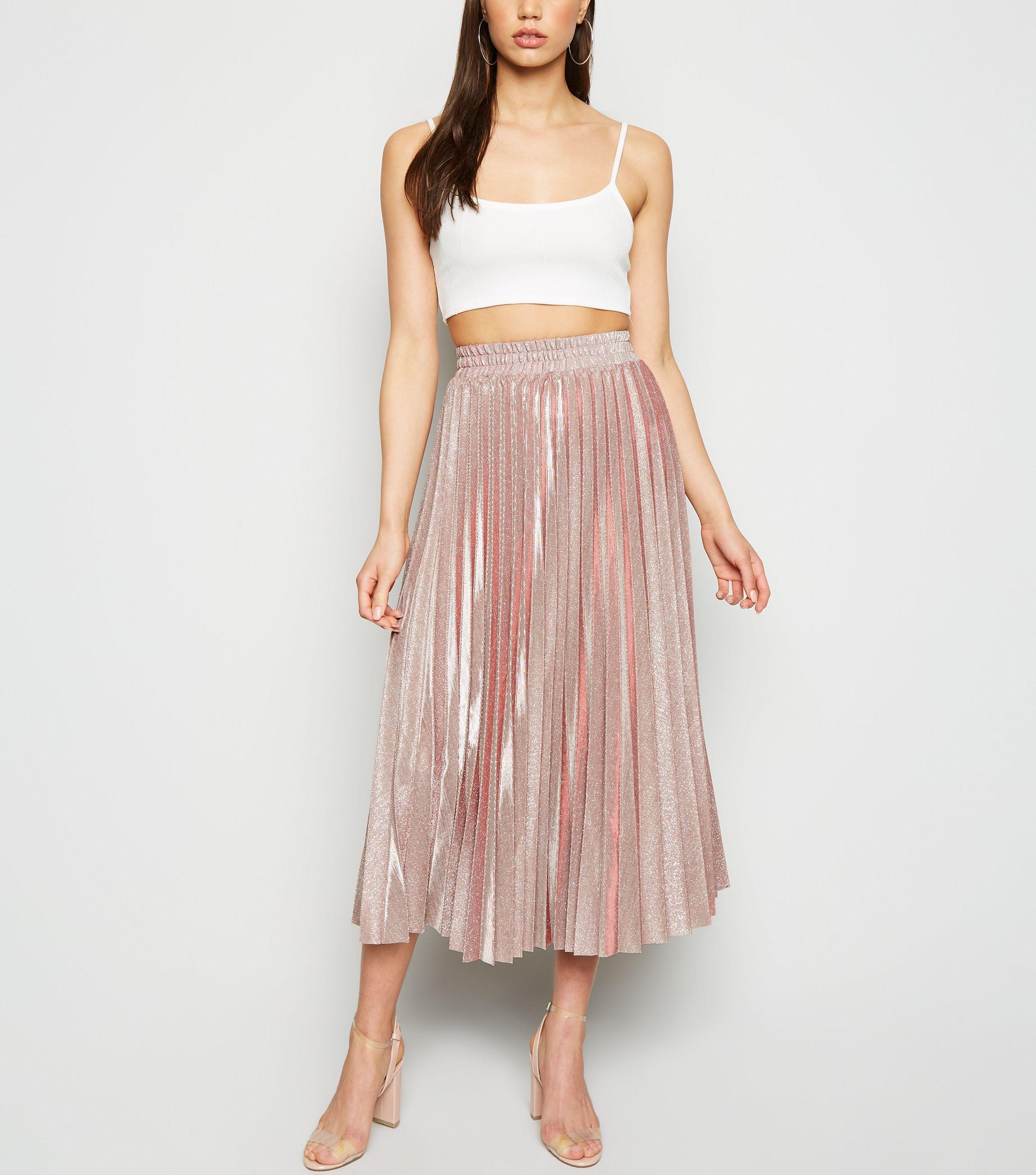 new look pink pleated skirt