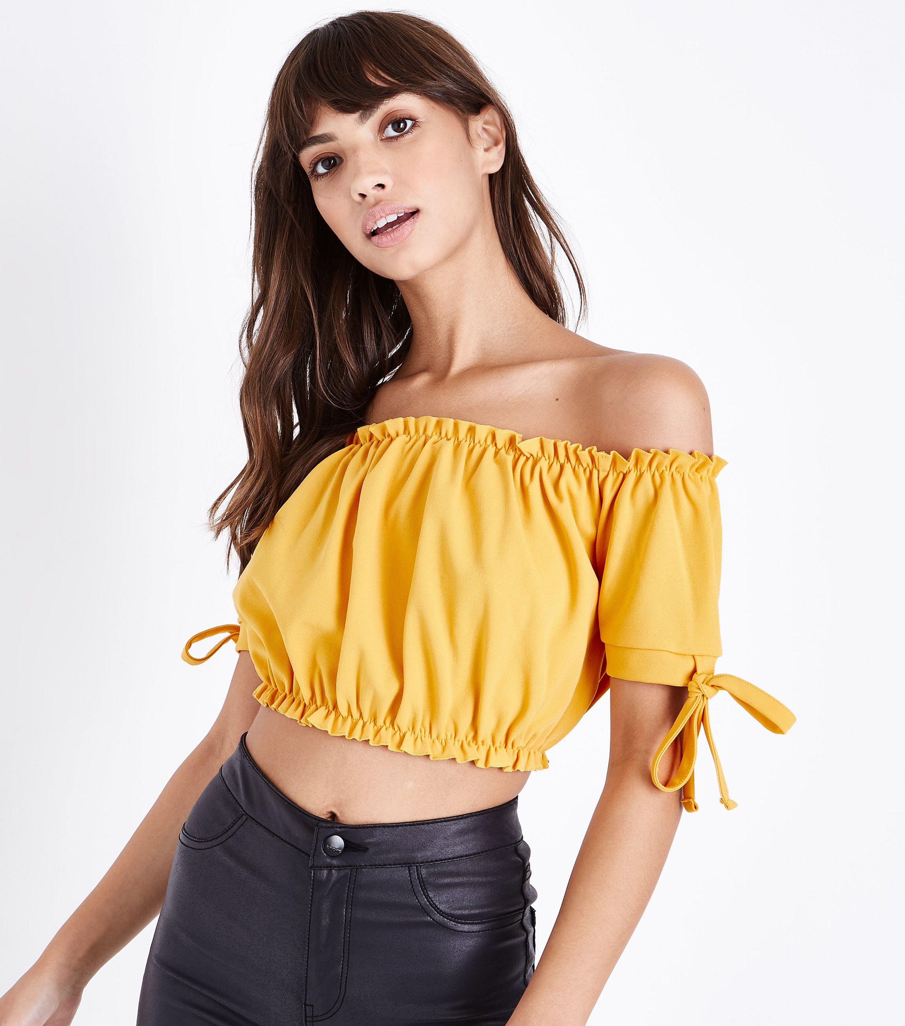yellow bardot crop top