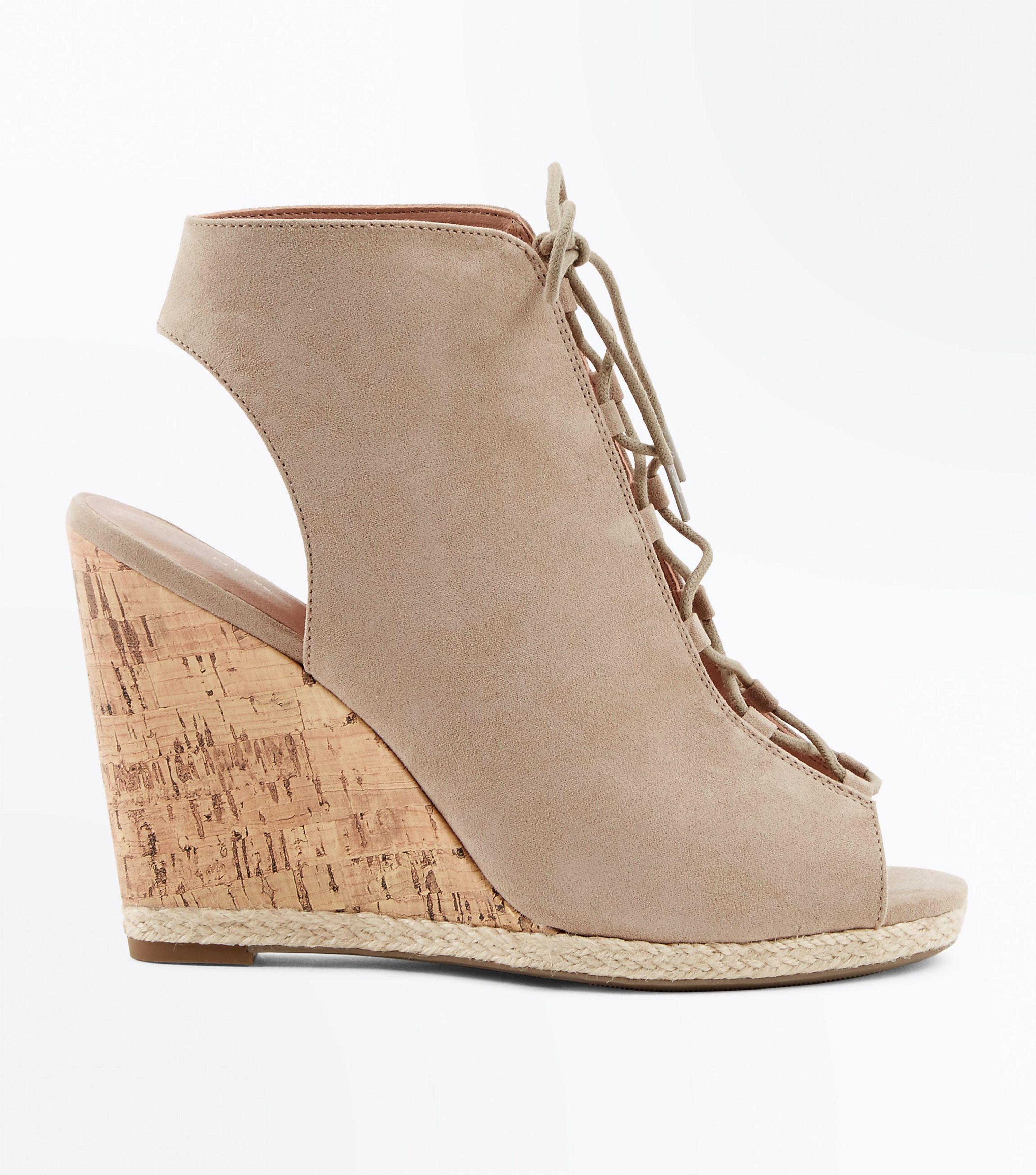 New Look Light Brown Suedette Ghillie Wedges - Lyst