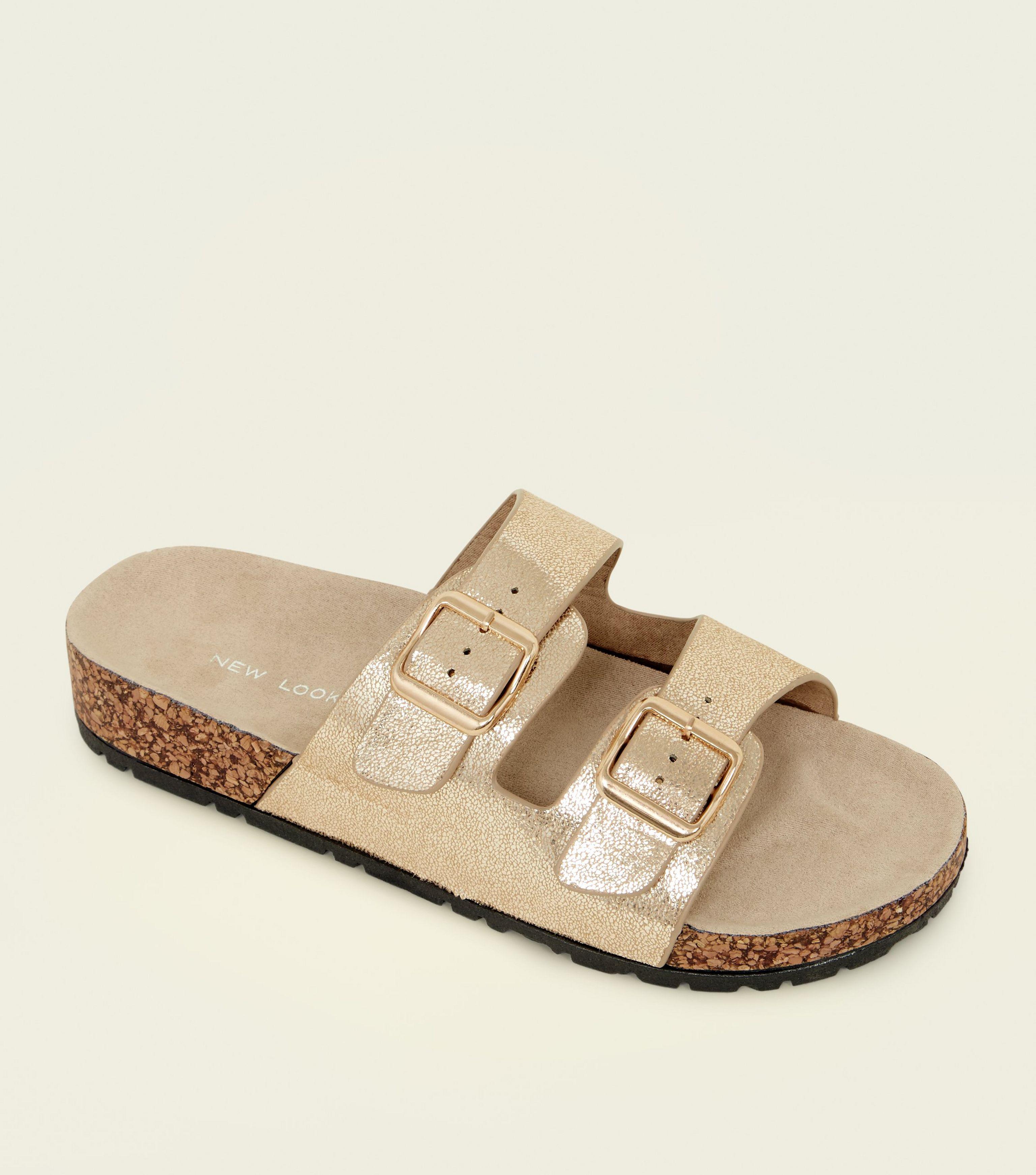 double buckle strap footbed sandals