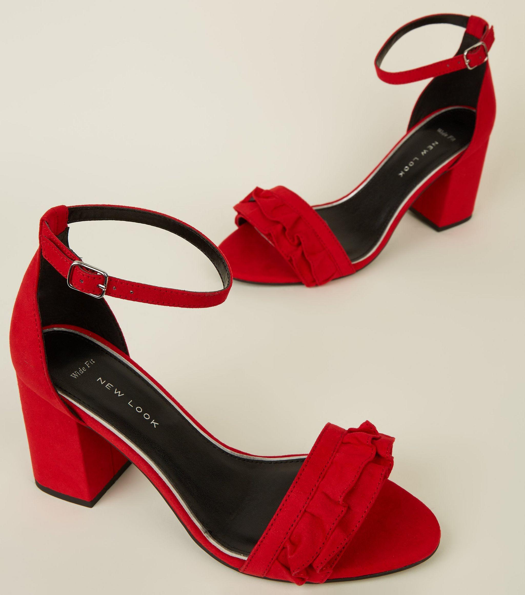 Suedette Frill Front Block Heel Sandals 