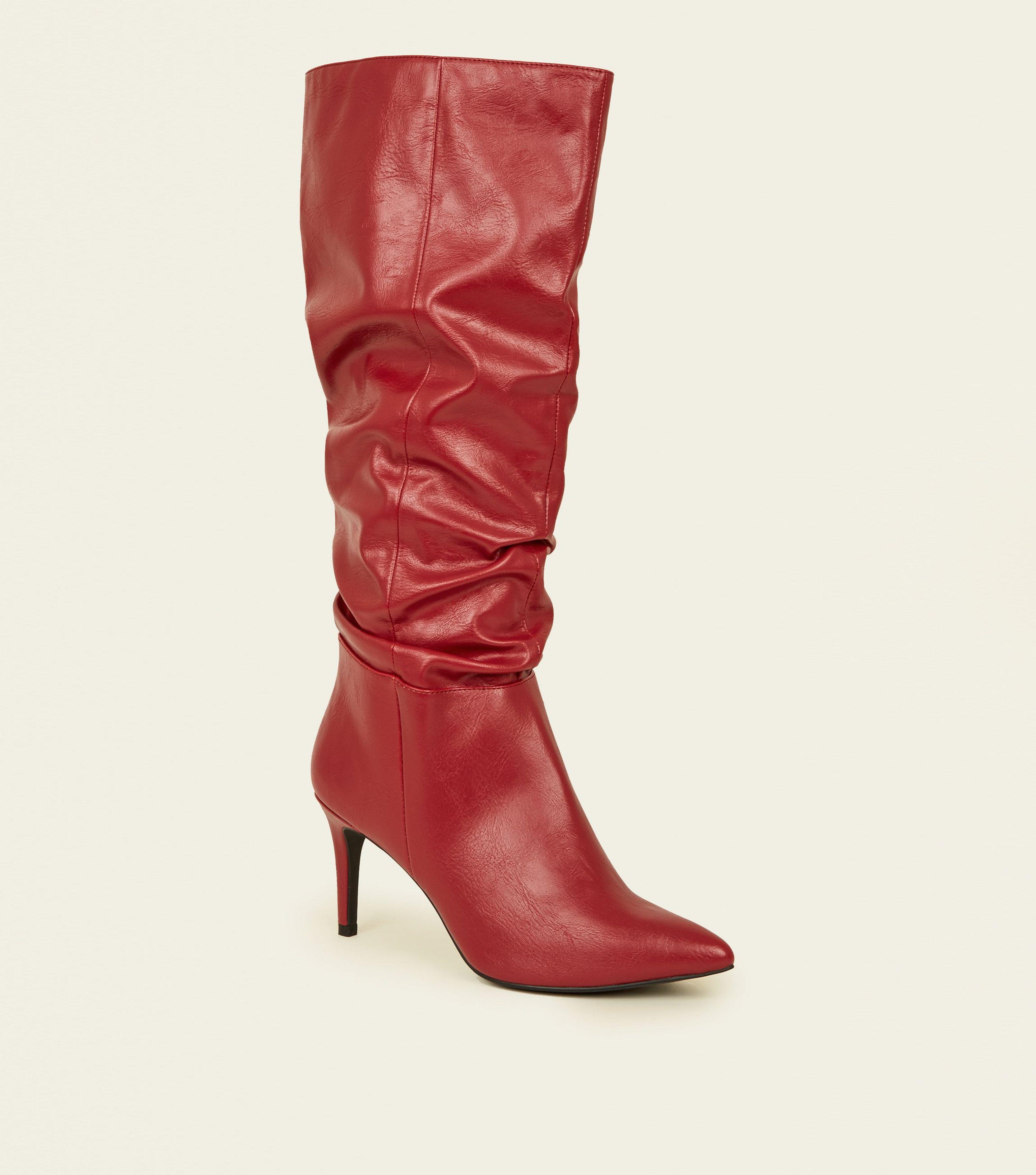 leather look knee high boots