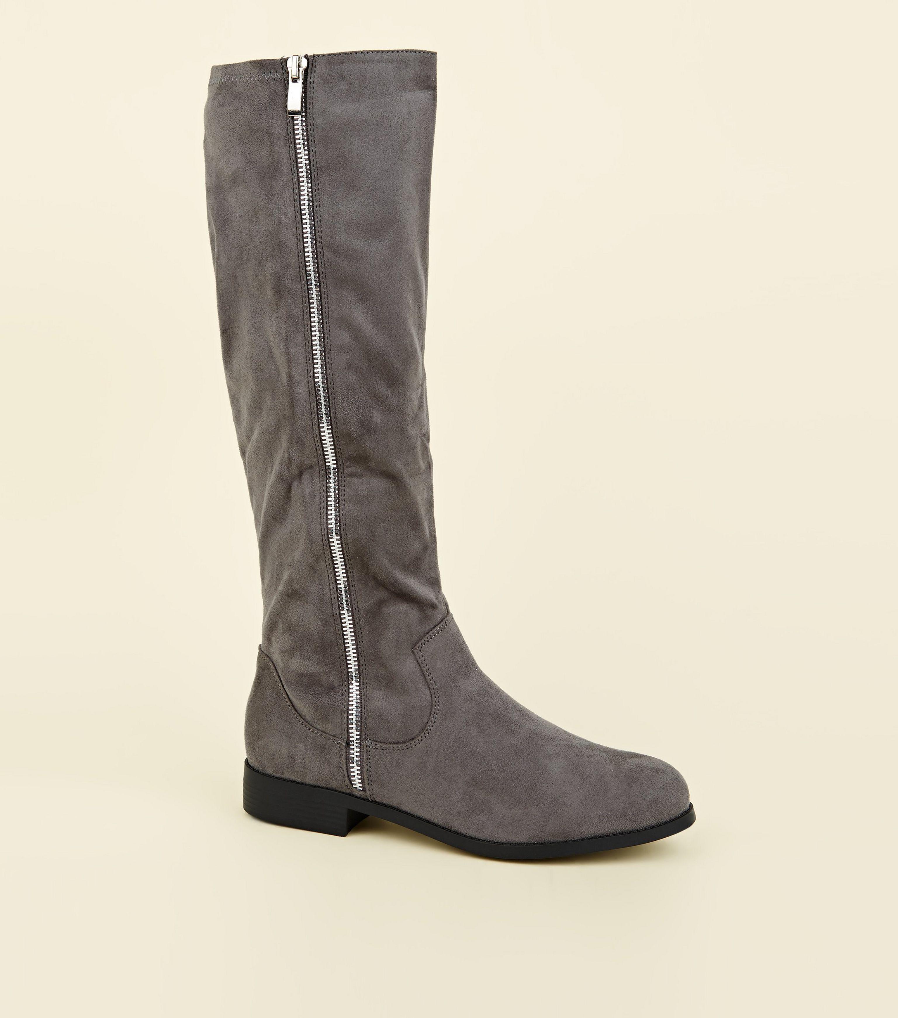 new look grey knee high boots