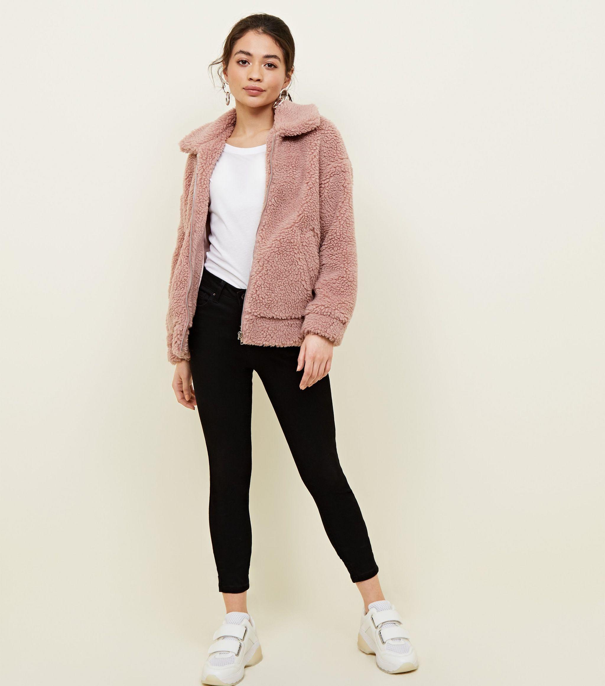 pink teddy bomber jacket