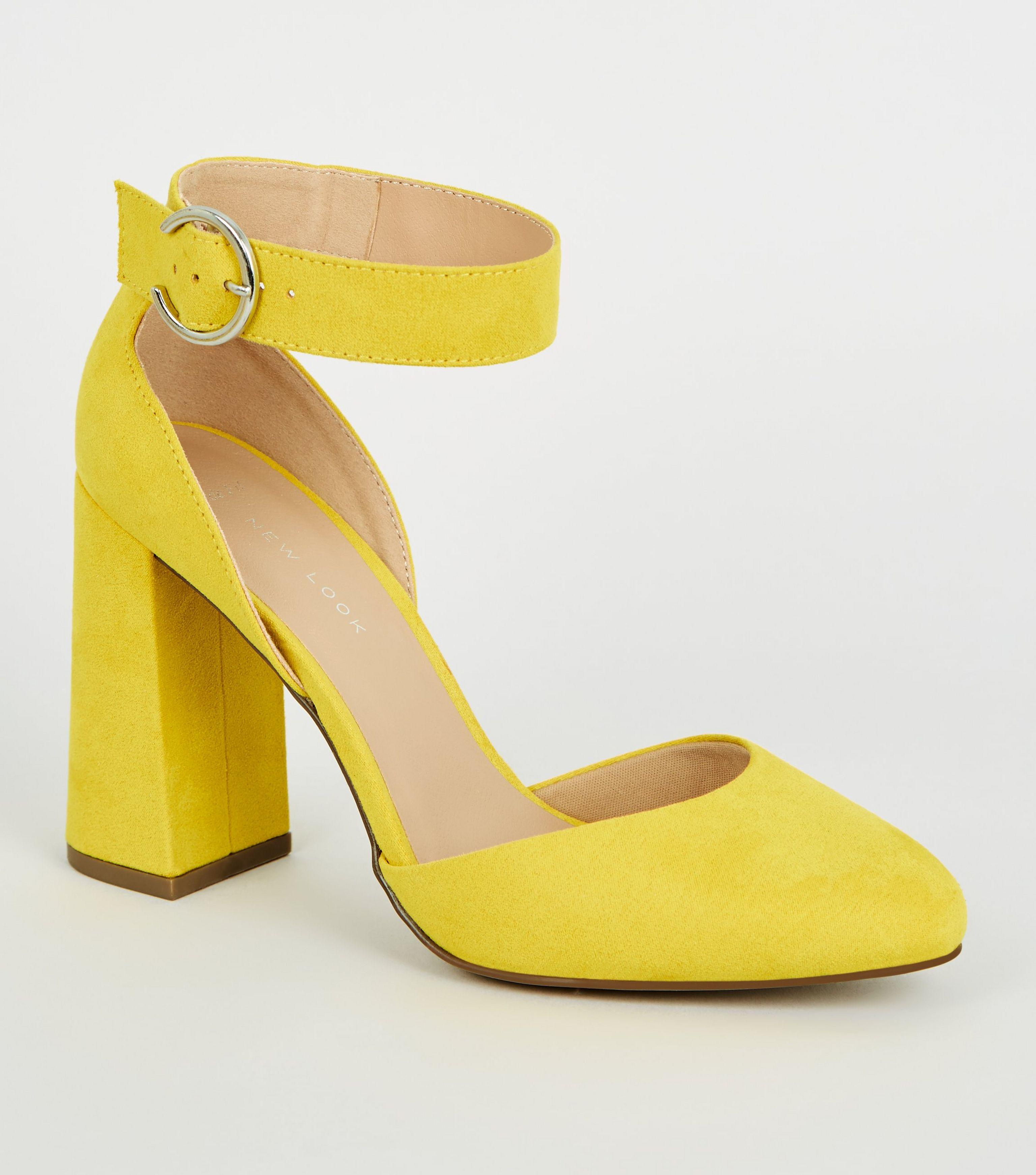 New Look Wide Fit Yellow Flare Block Heels - Lyst