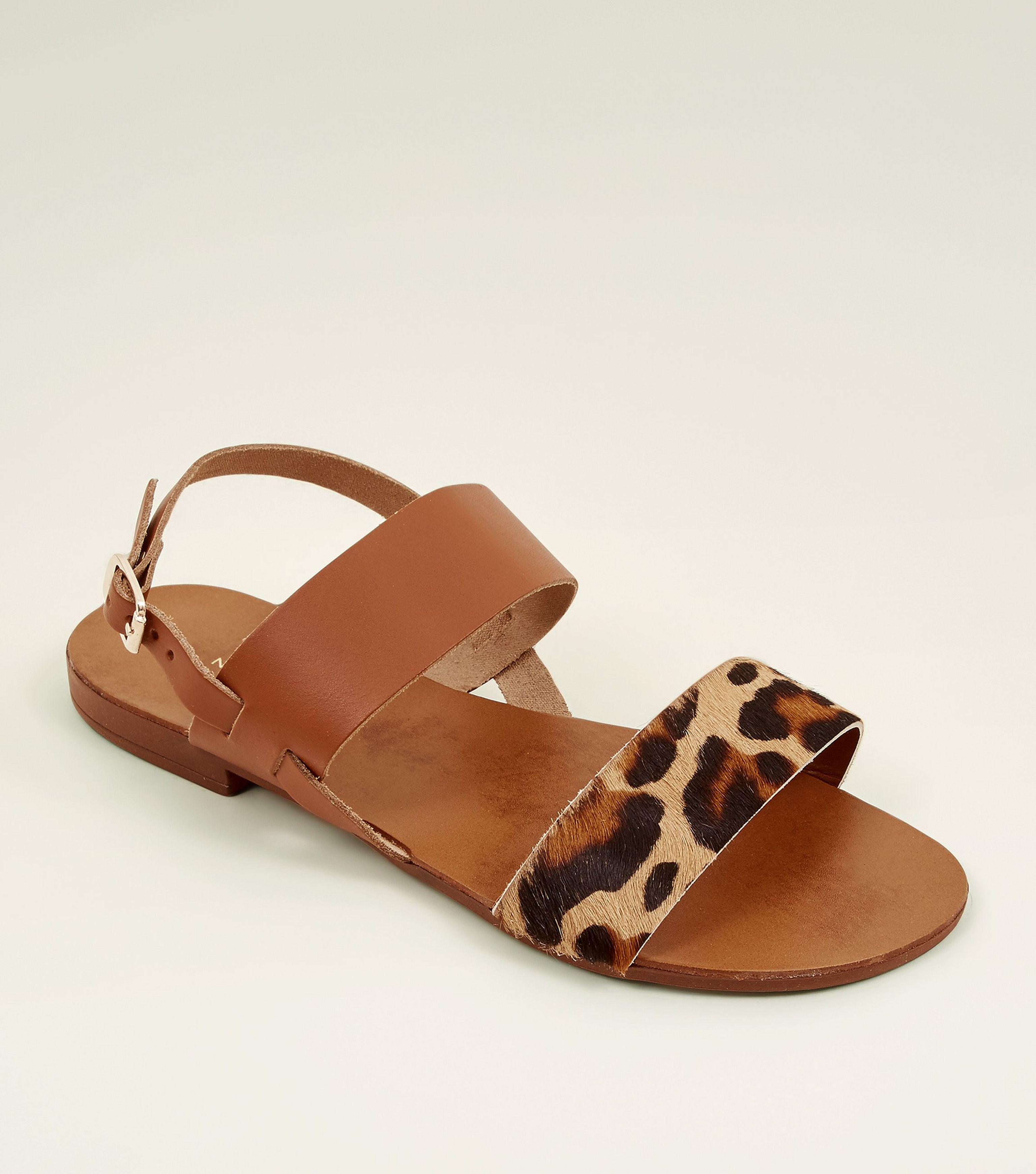 New Look Wide Fit Tan Leather Leopard 