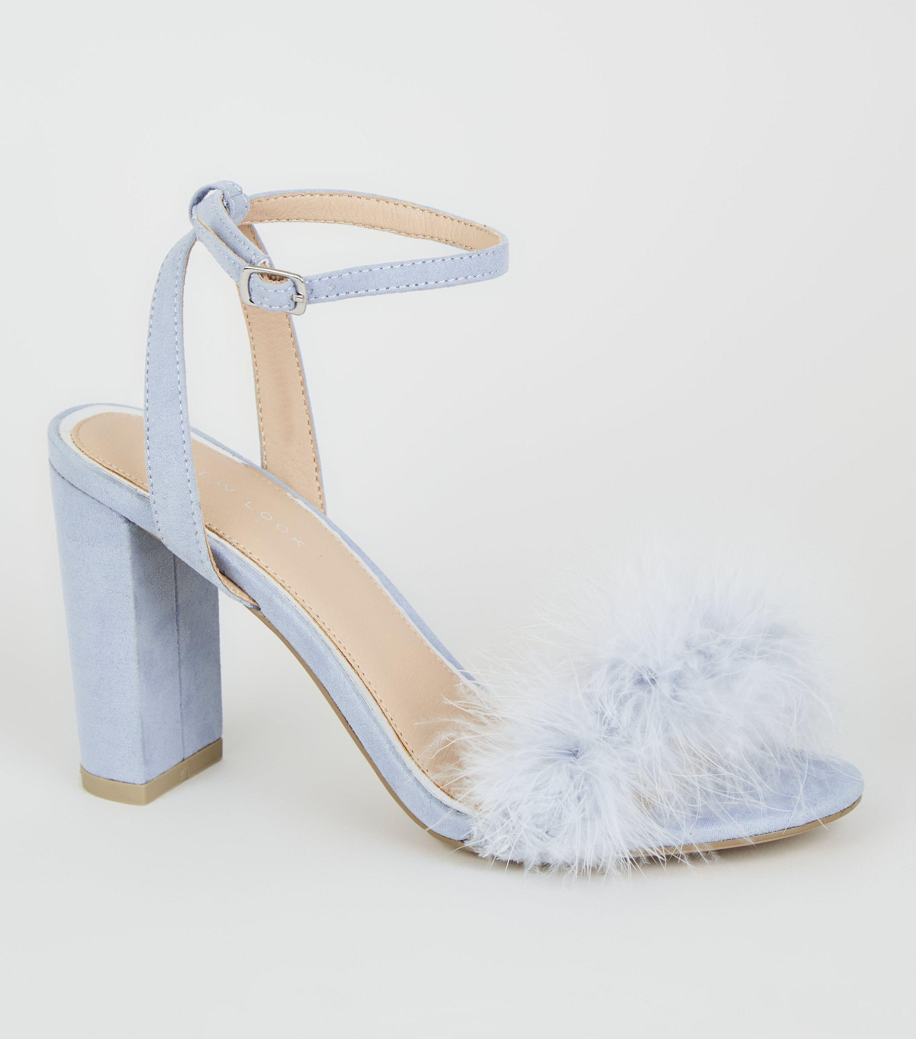 New Look Pale Blue Feather Strap Block Heel Sandals - Lyst