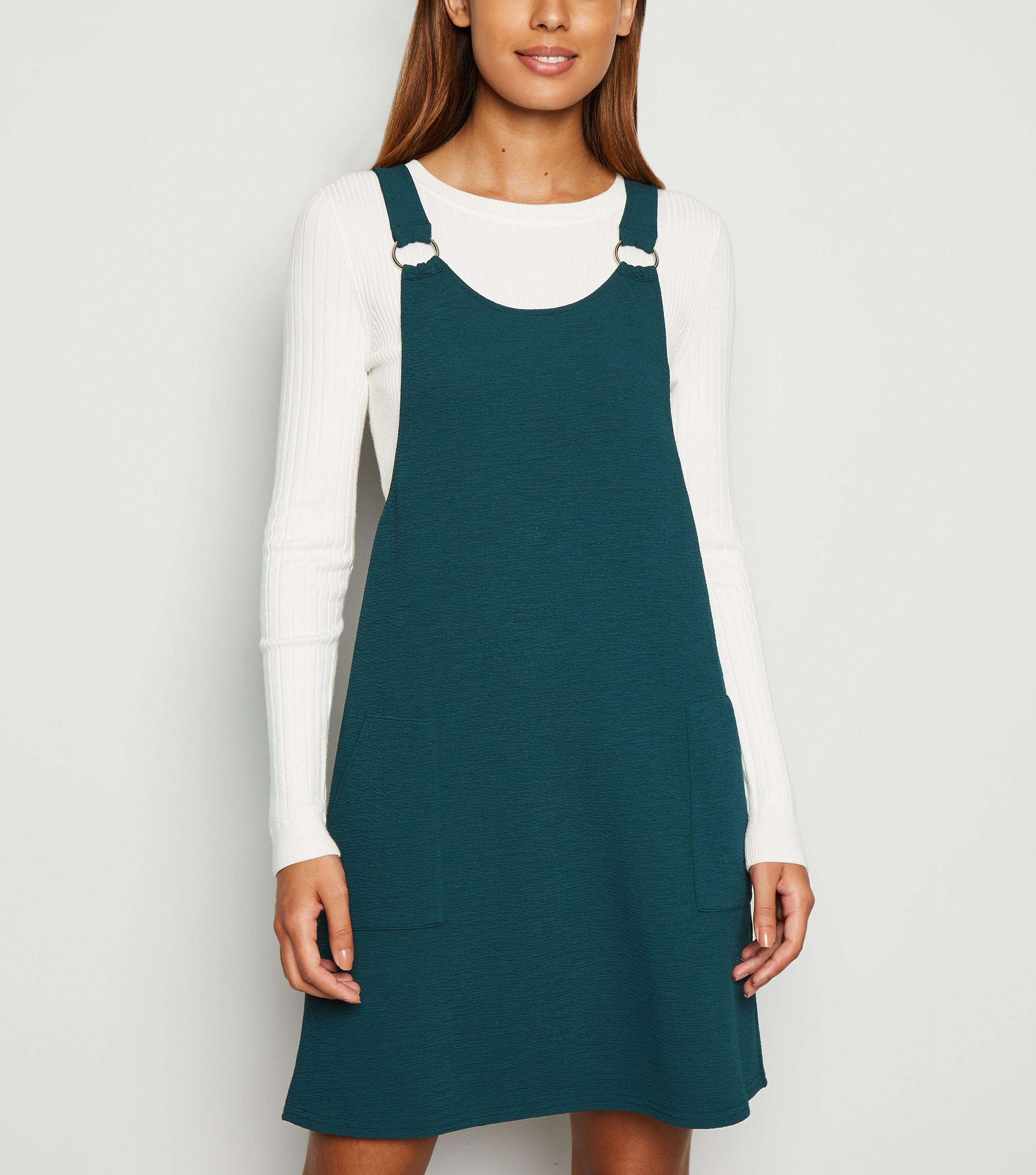 new look green pinafore dress