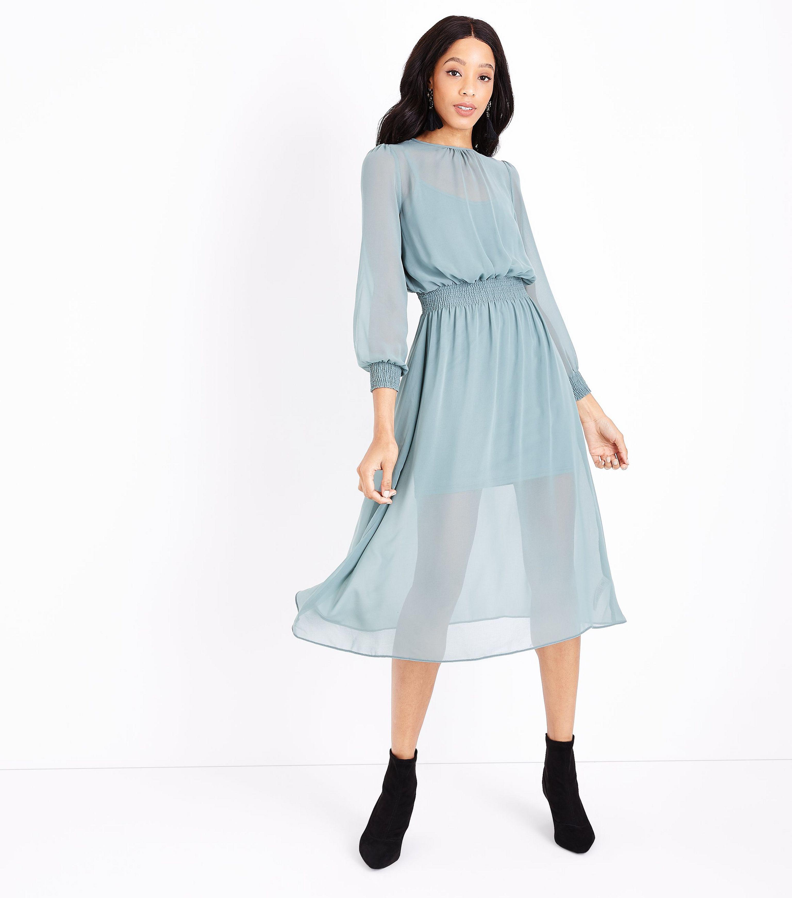 shirred waist midi dress
