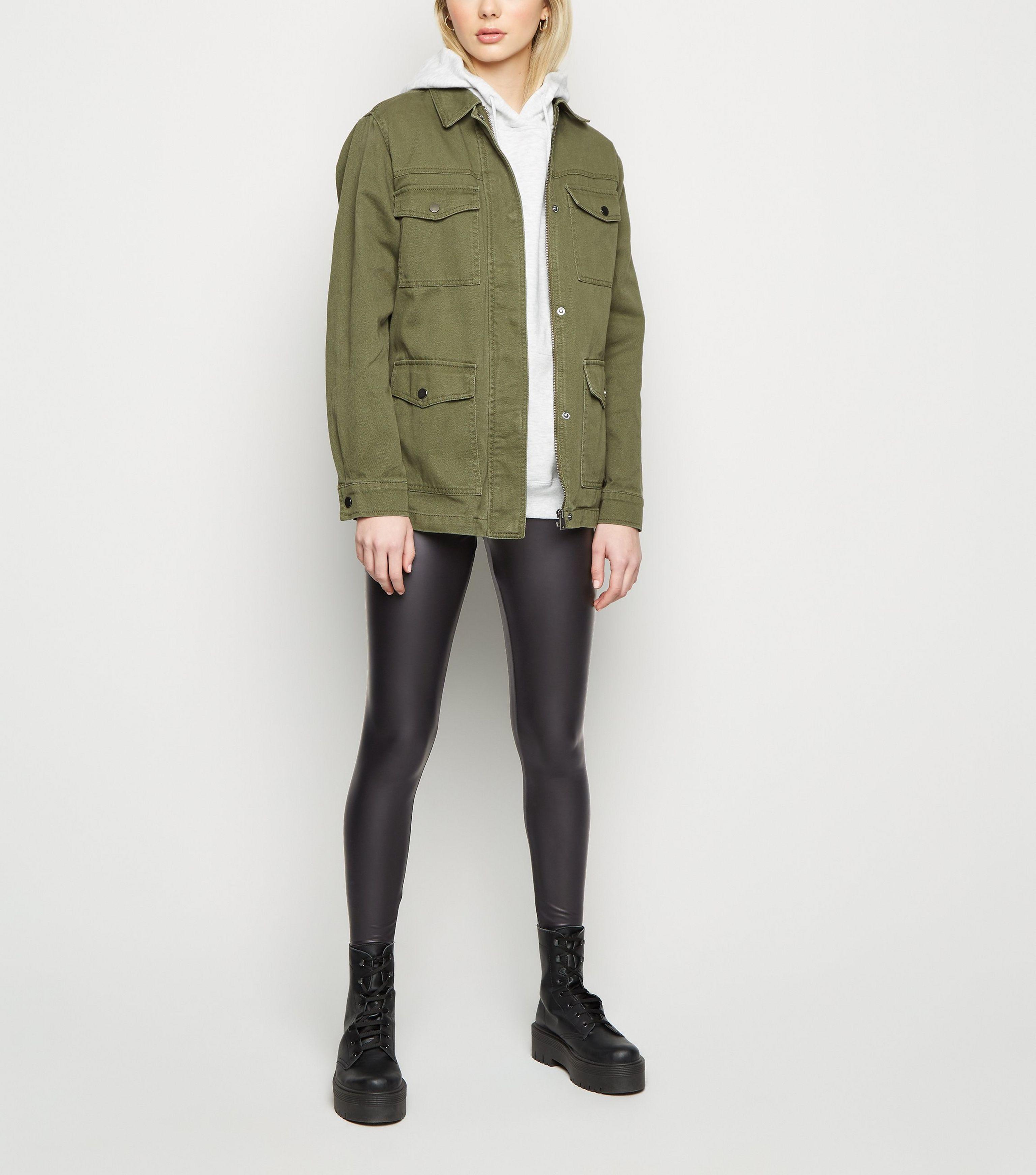 khaki leather look leggings