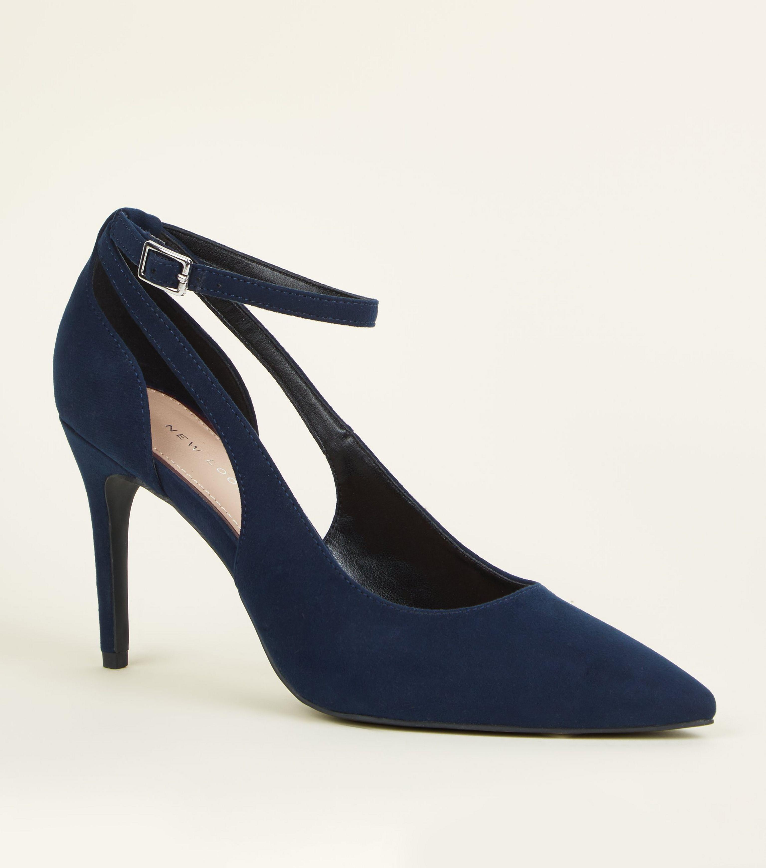 Navy Suedette Cut Out Pointed Courts 