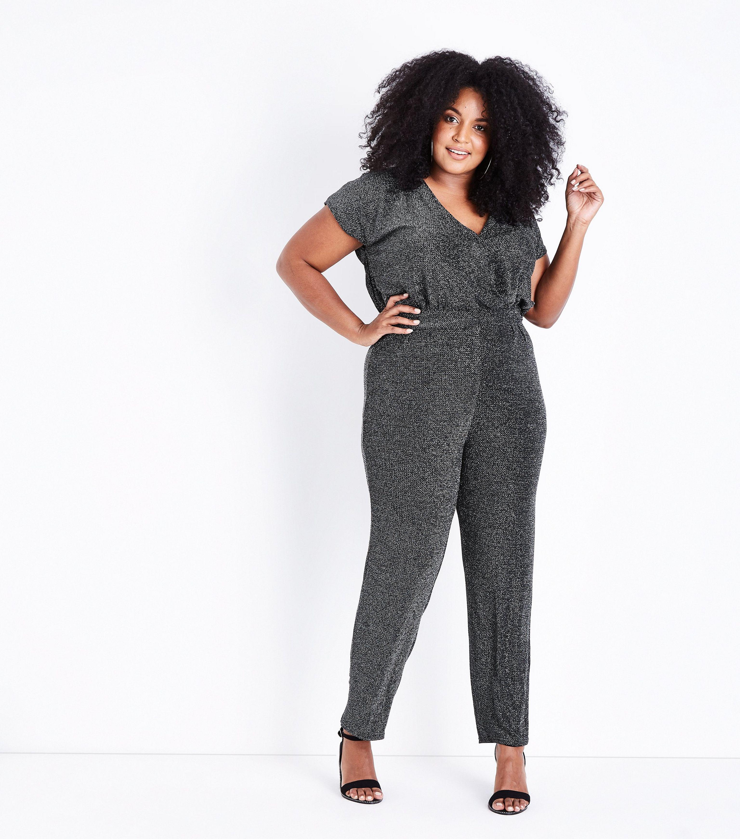 new look wrap jumpsuit in silver glitter