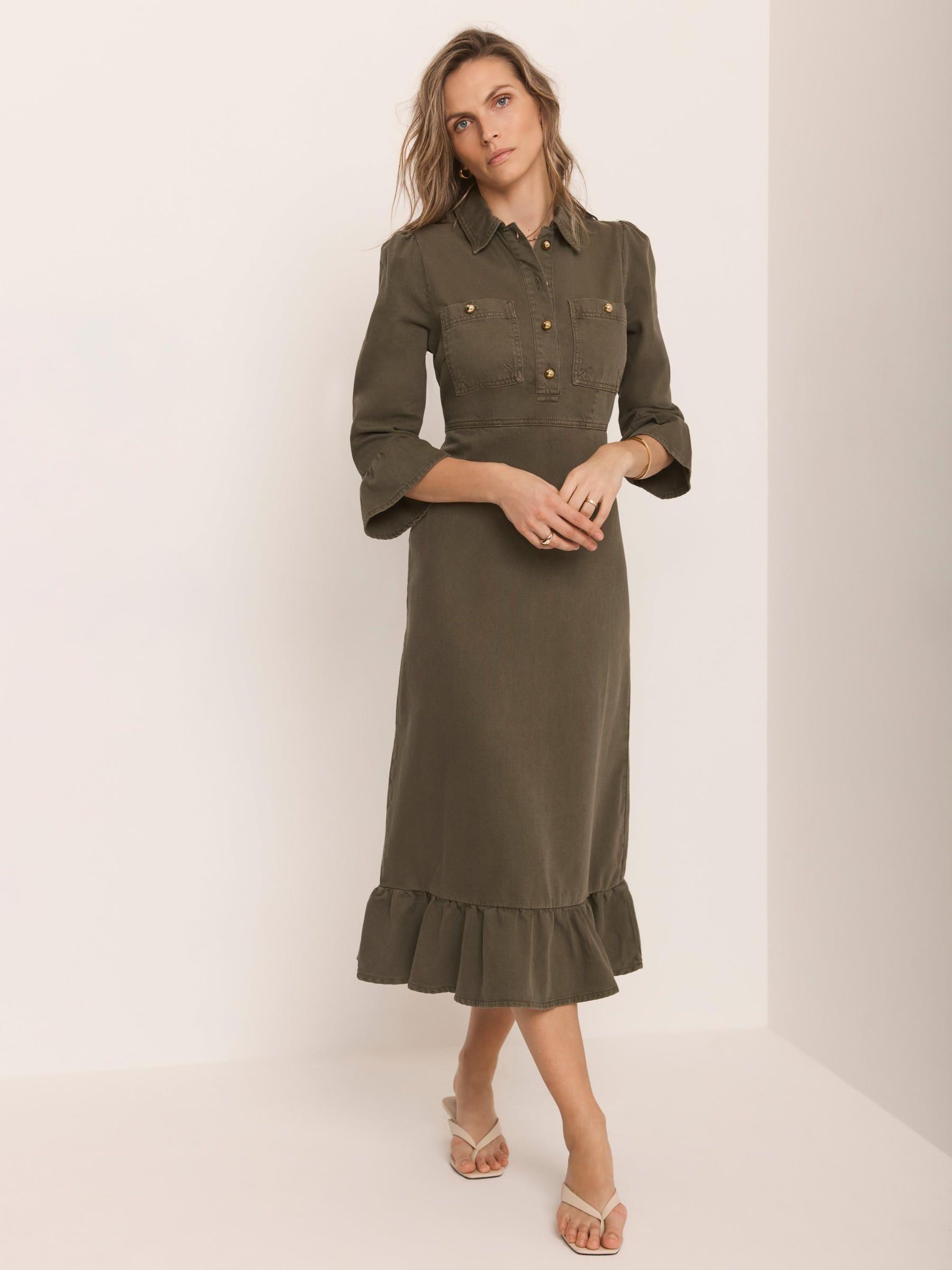 green denim shirt dress Well Known Olive Green Denim Babydoll Dress, X-Large - The Mint Julep Boutique