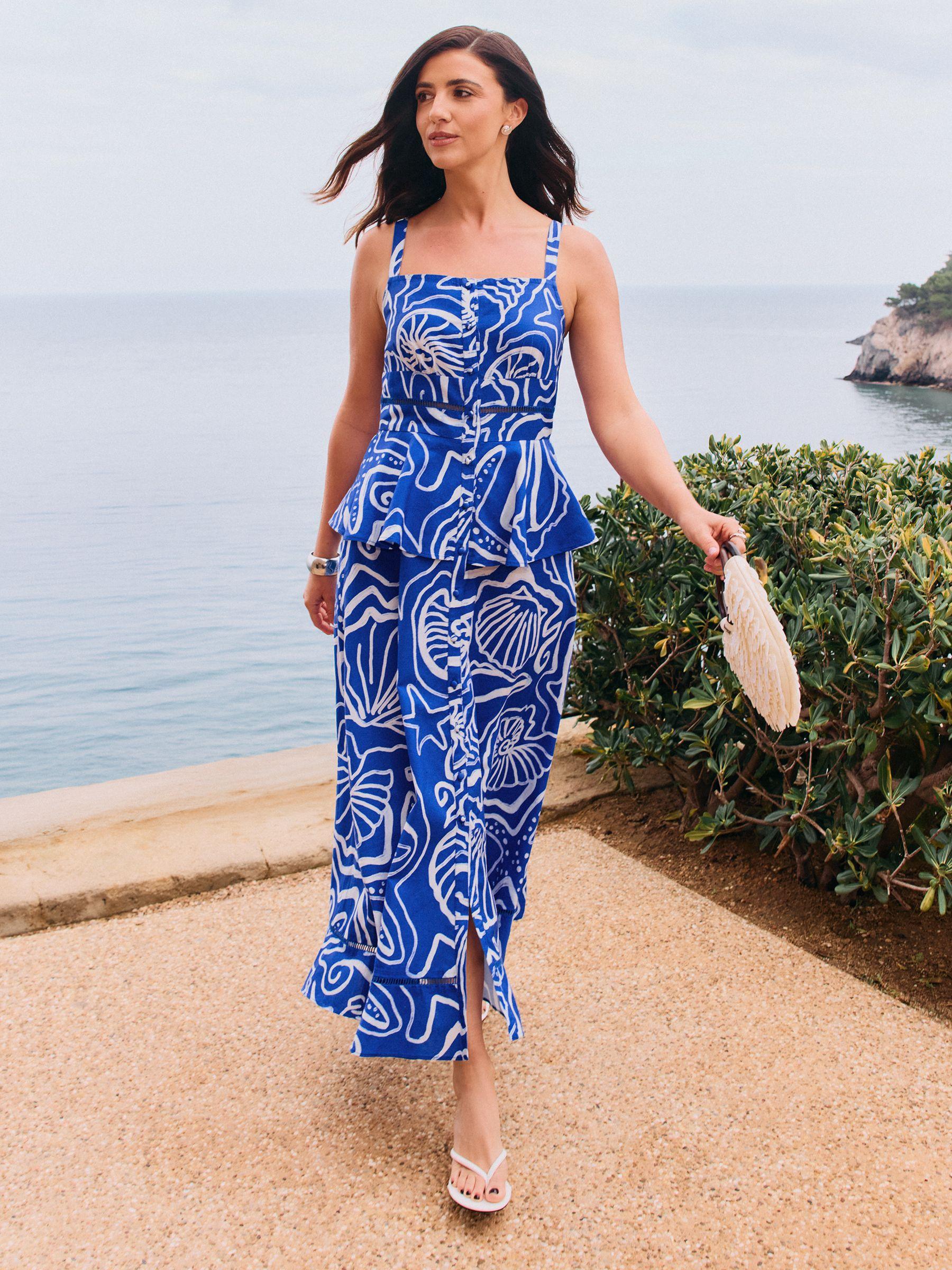 peplum hem midi dress Friends Like These X Lucy Mecklenburgh Strappy Peplum Hem Midi Dress in  Blue