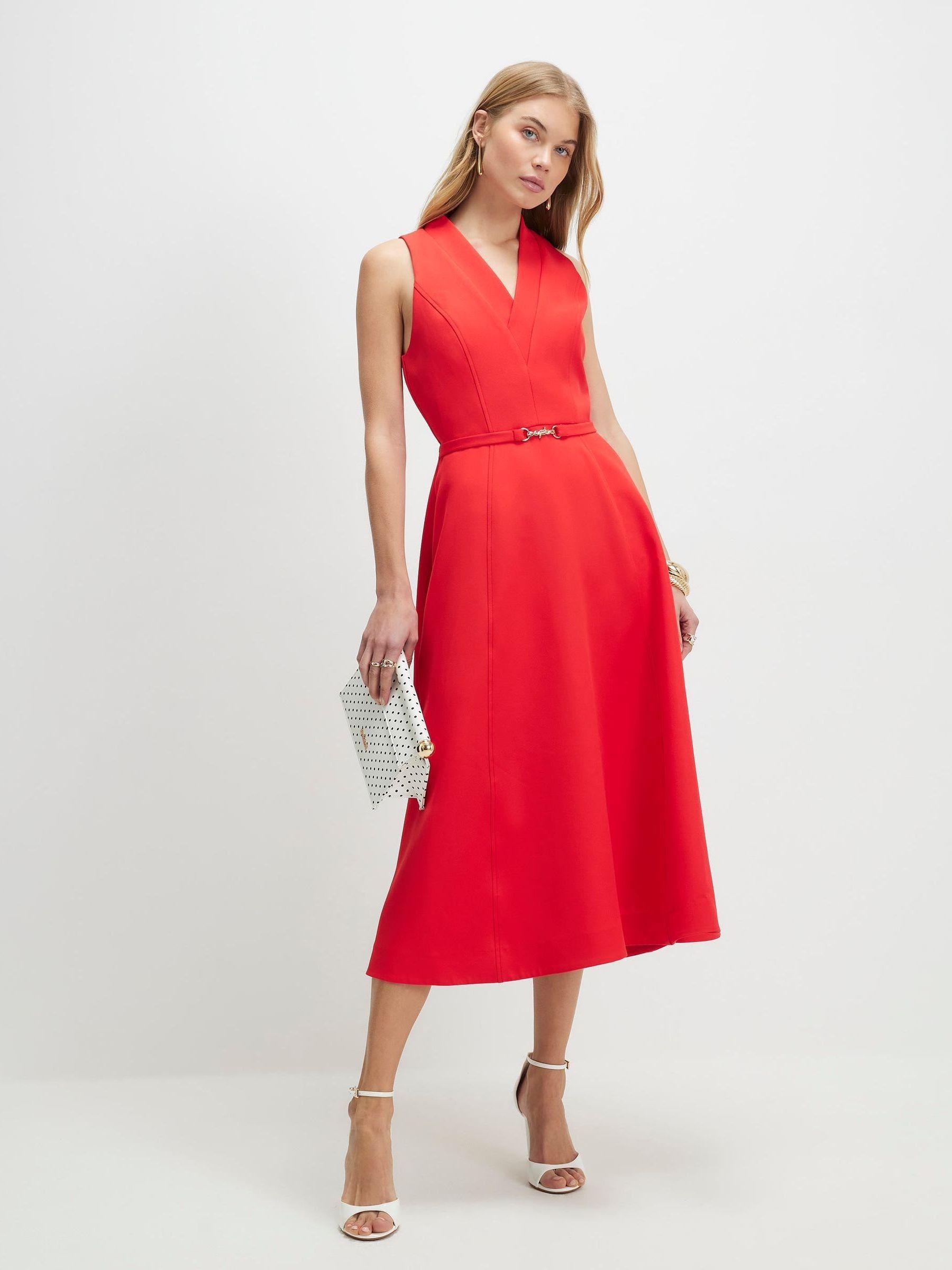women's drop waist midi dress Belted Drop Waist Stretch Midi Denim Dress Dark Wash Denim / 14 main image 1