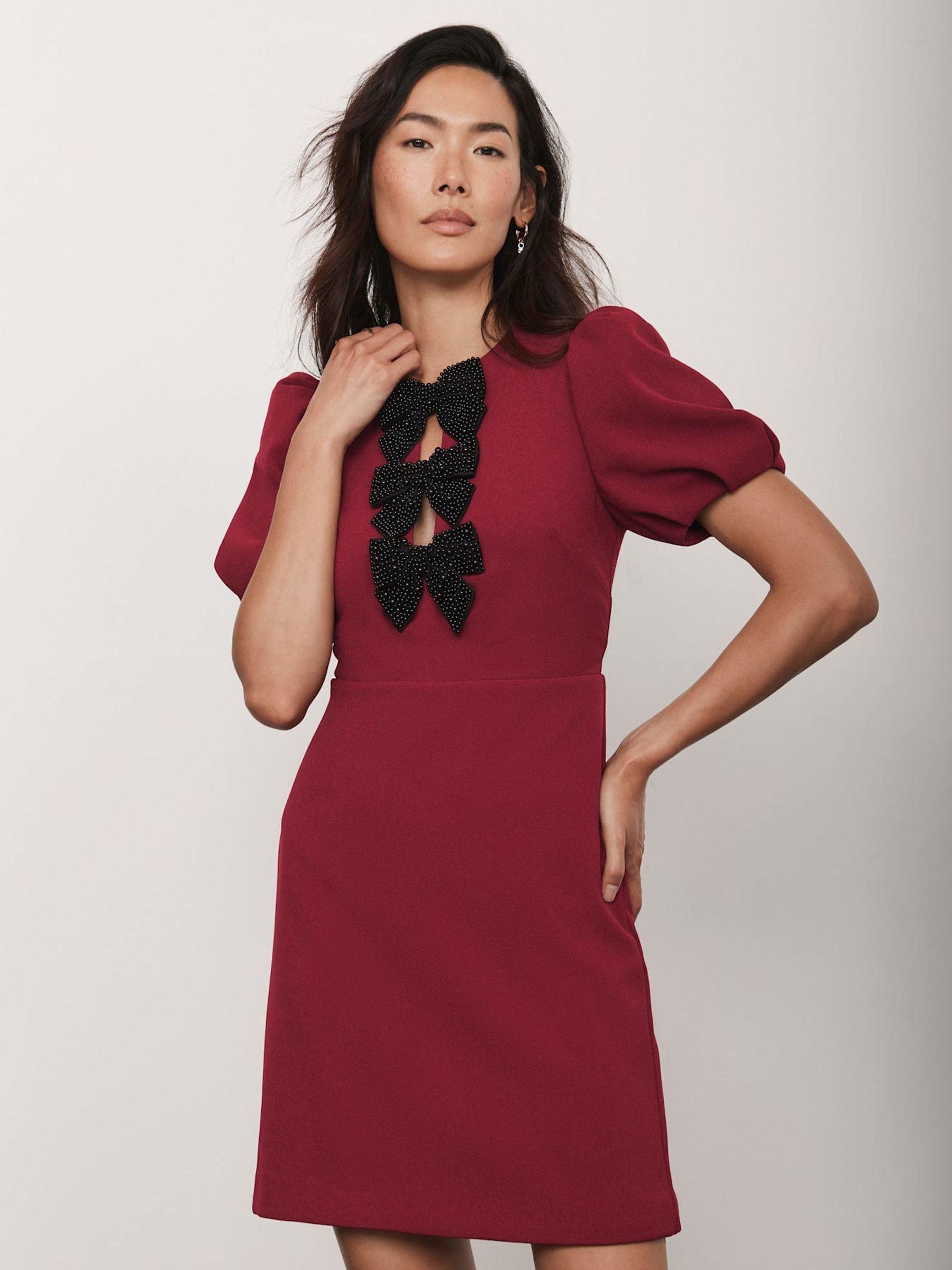 Mint Velvet Bow Detail Mini Dress in Red | Lyst