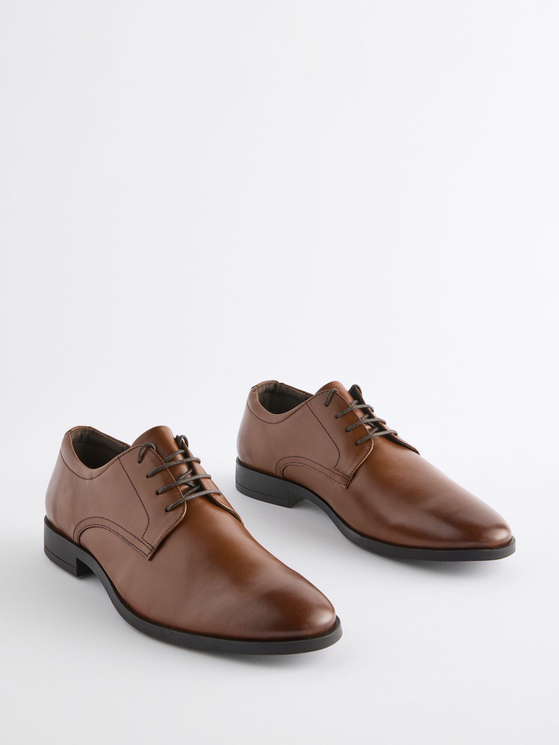 Next Wide Fit Leather Plain Derby Shoes in Brown for Men | Lyst