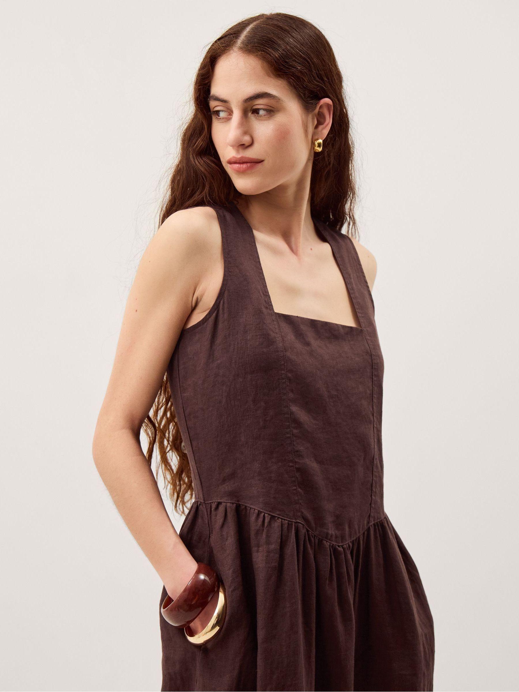 monsoon linen dress Buy Monsoon Brown Esther V-Neck Sleeveless Floral Linen Blend Midi Dress from Next USA