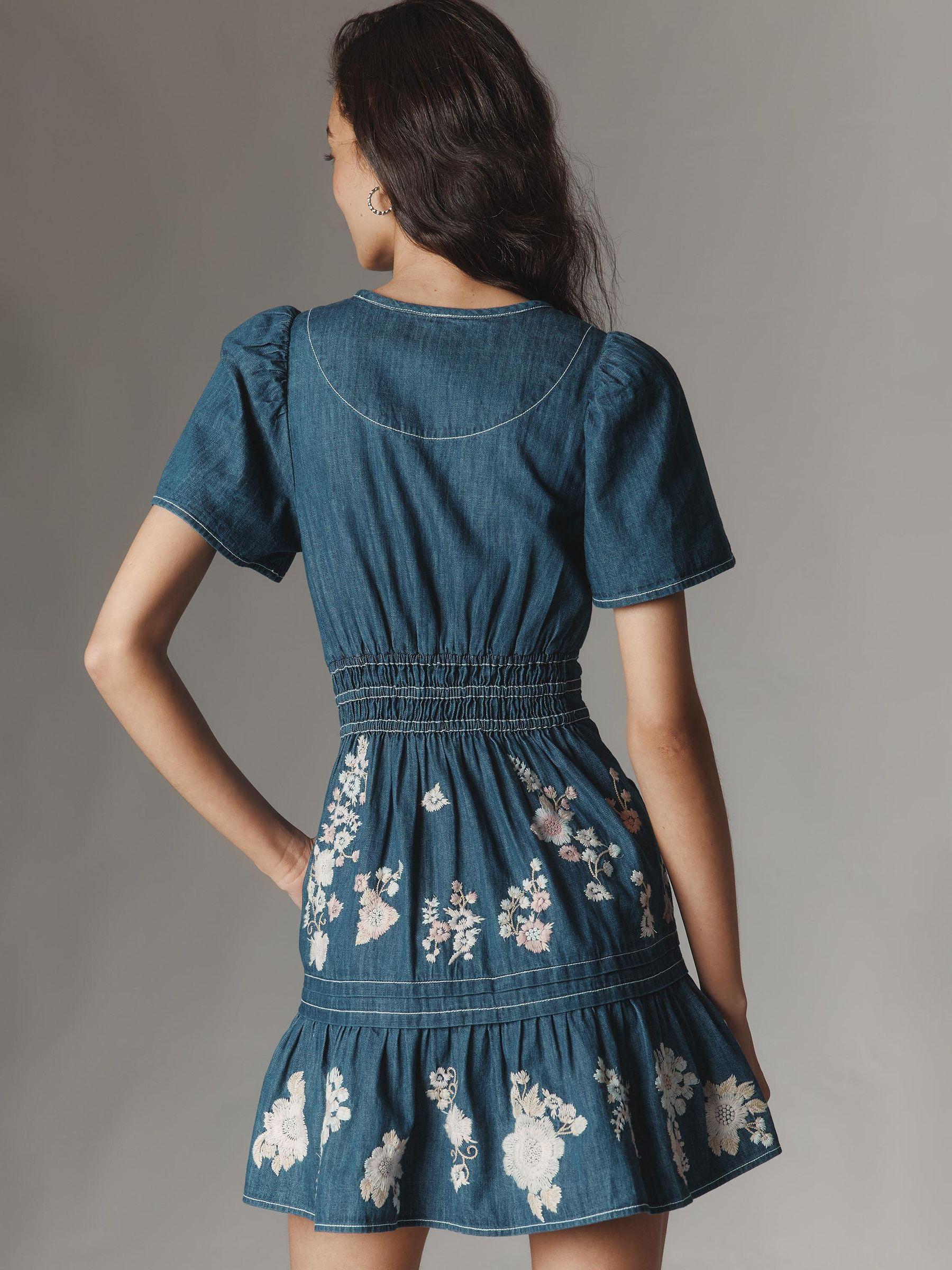 Anthropologie The Somerset Embroidered Denim Mini Dress in Blue | Lyst