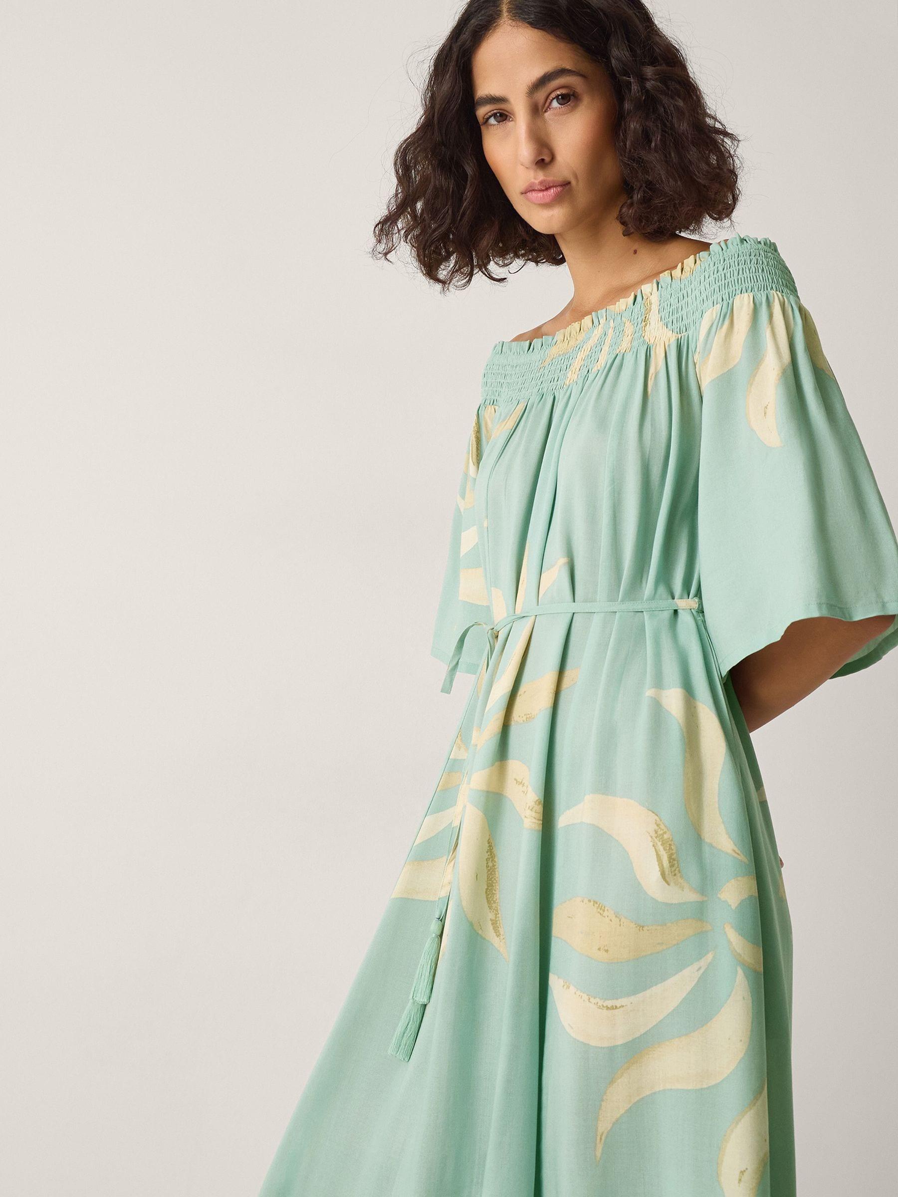 Monsoon Tashie Sun Print Bardot Midi Dress in Green | Lyst