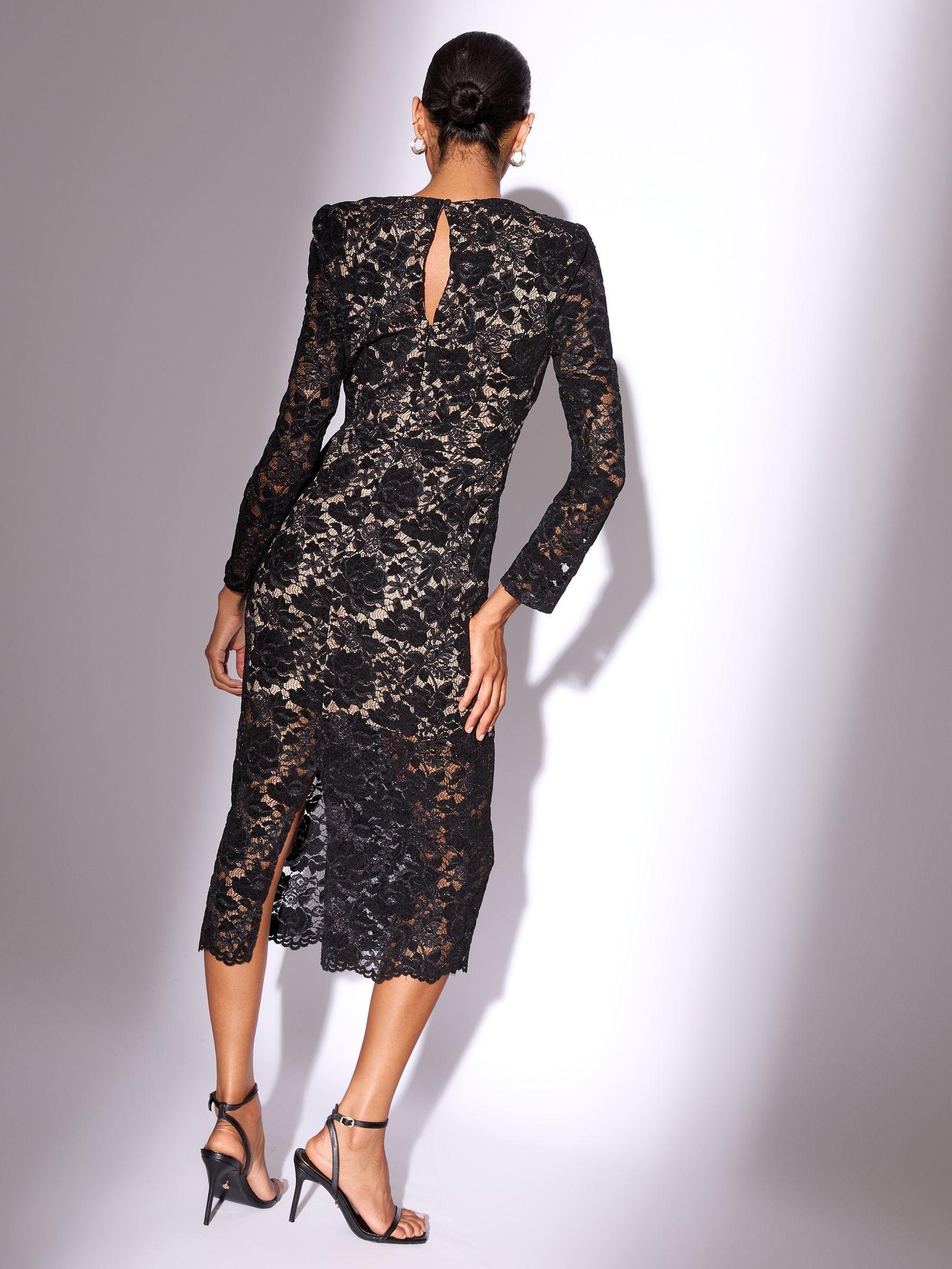 lipsy long sleeve bandage dress Buy Lipsy Black Lace Detail Long Sleeve V-Neck Knit Midi Bandage Dress from  Next Oman