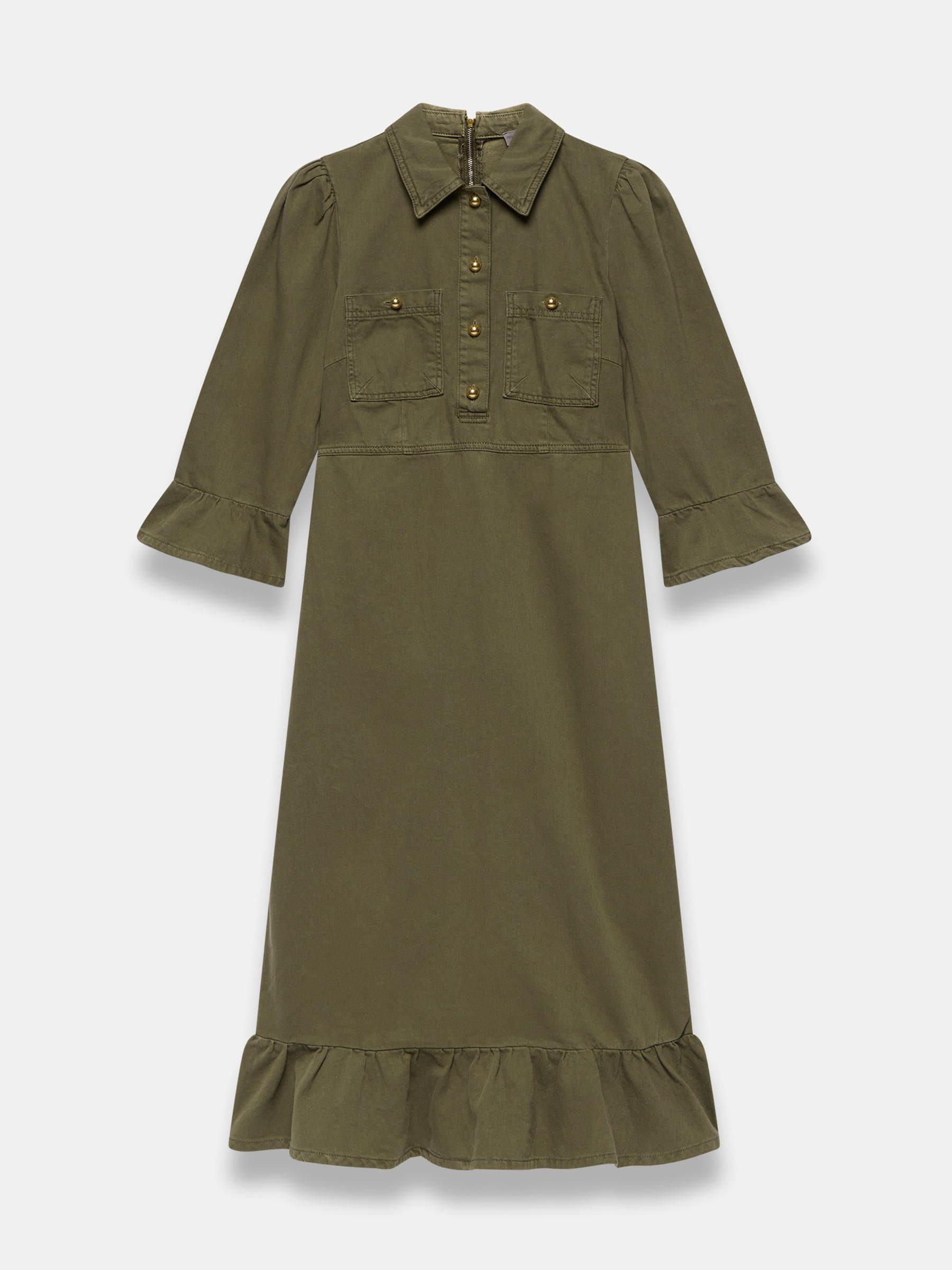 green denim shirt dress Well Known Olive Green Denim Babydoll Dress, X-Large - The Mint Julep Boutique main image 0