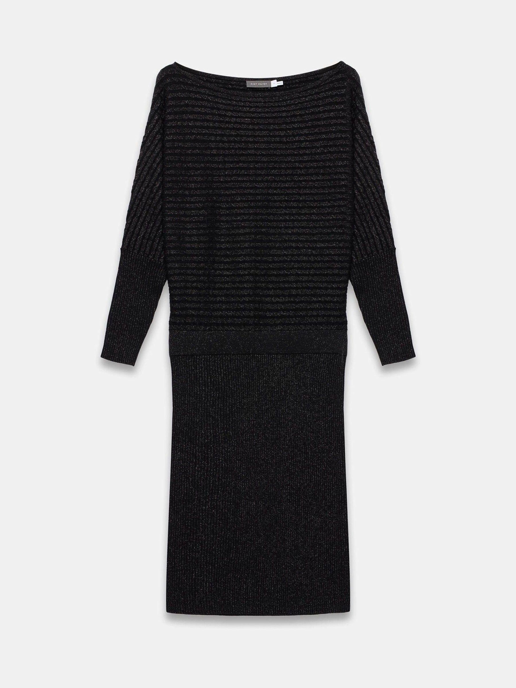 Mint Velvet Sparkle Knit Batwing Mini Dress in Black | Lyst