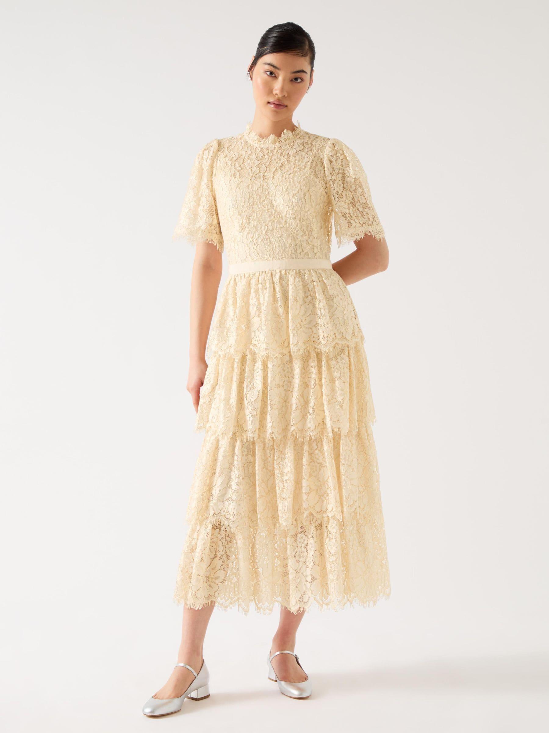 LK Bennett Cecily Blend Lace Tiered Maxi Dress in Natural | Lyst
